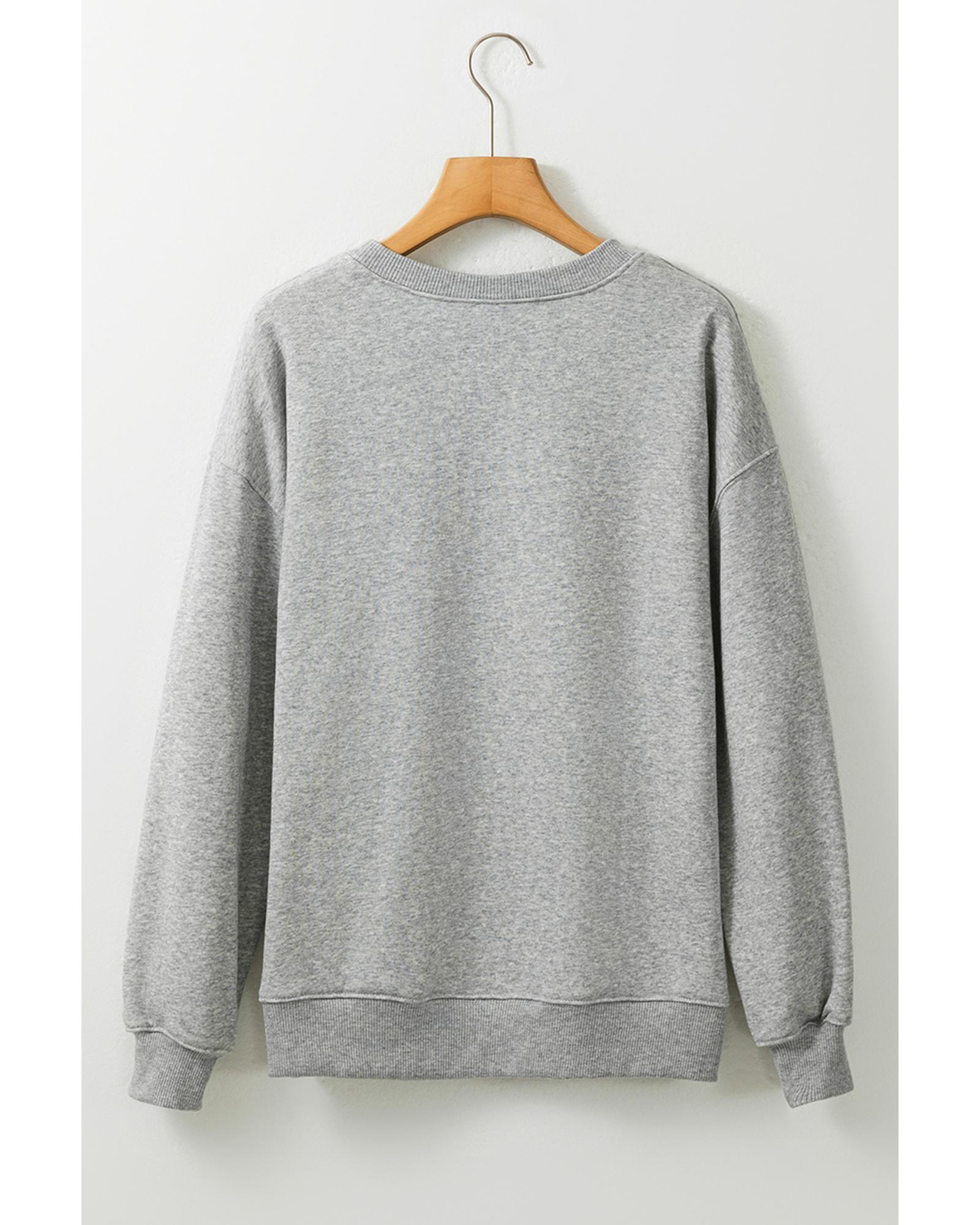 Gray Halloween Ghost Print Crewneck Drop Shoulder Sweatshirt - Image 3