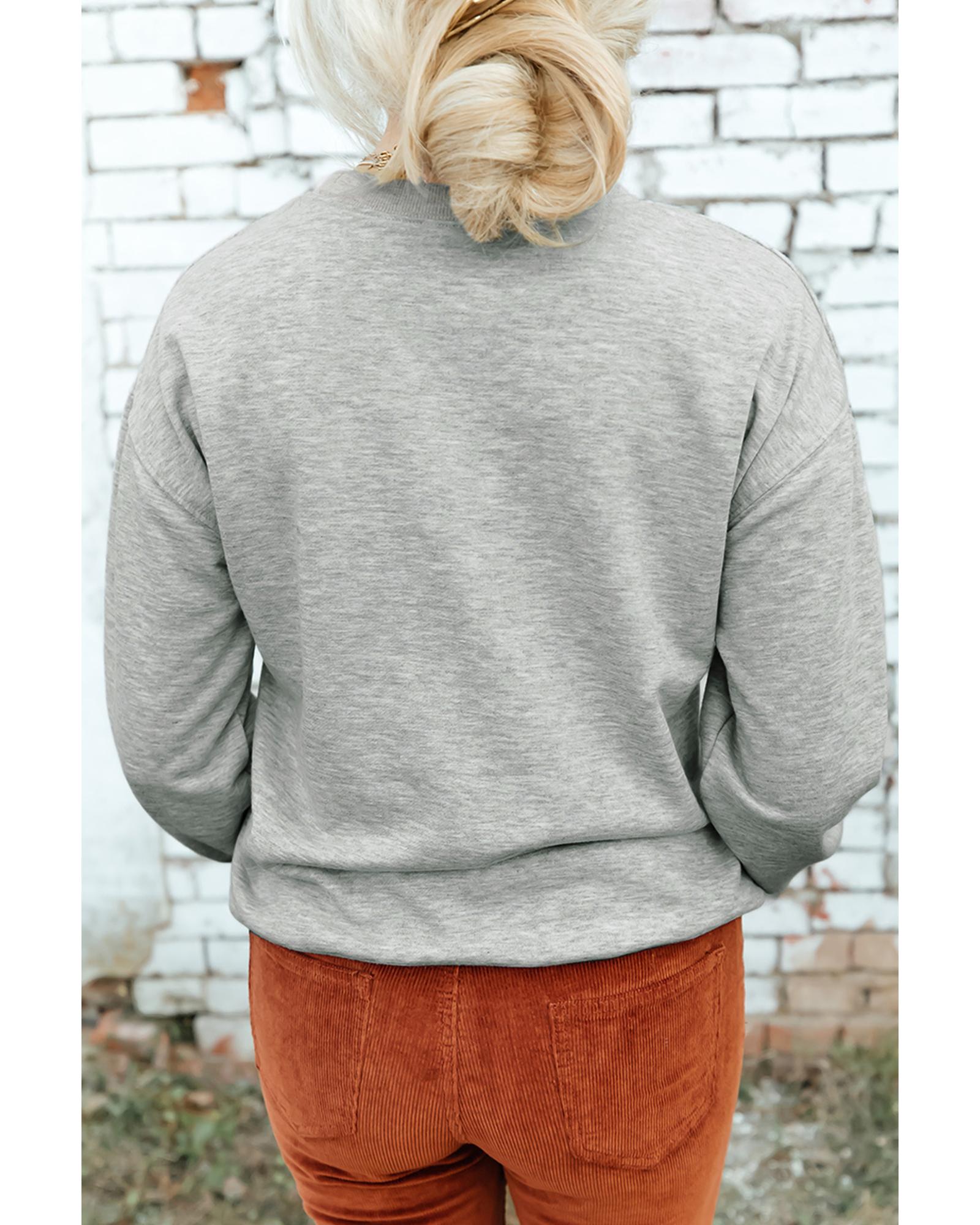 Gray Halloween Ghost Print Crewneck Drop Shoulder Sweatshirt - Image 8