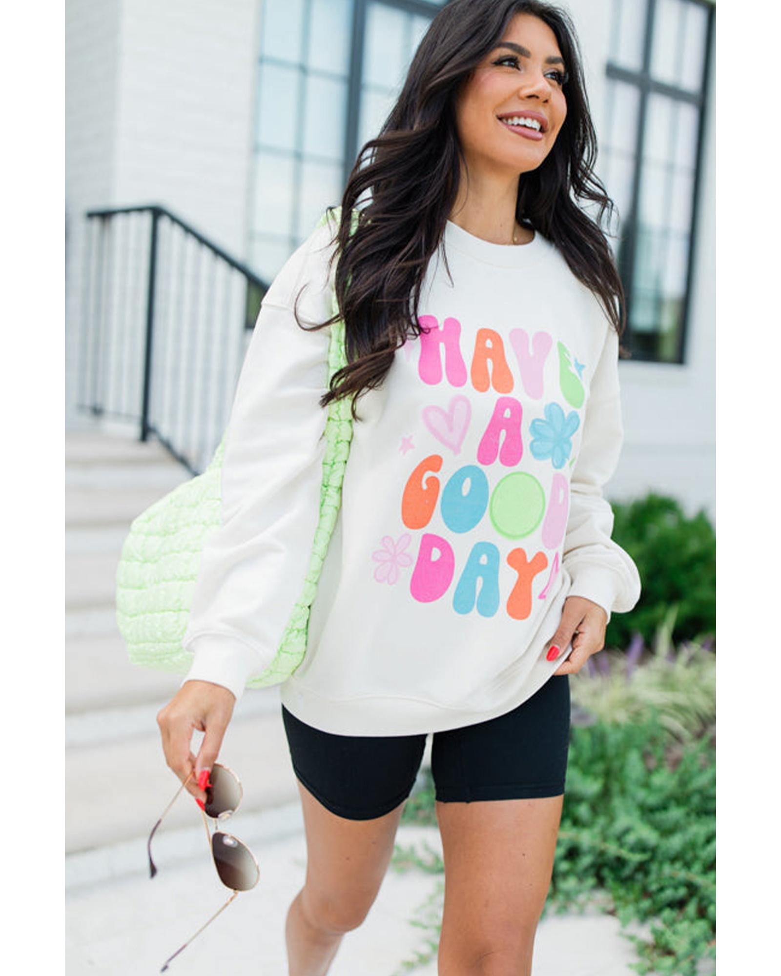 Beige HAVE A GOOD DAY Drop Shoulder Graphic Sweatshirt