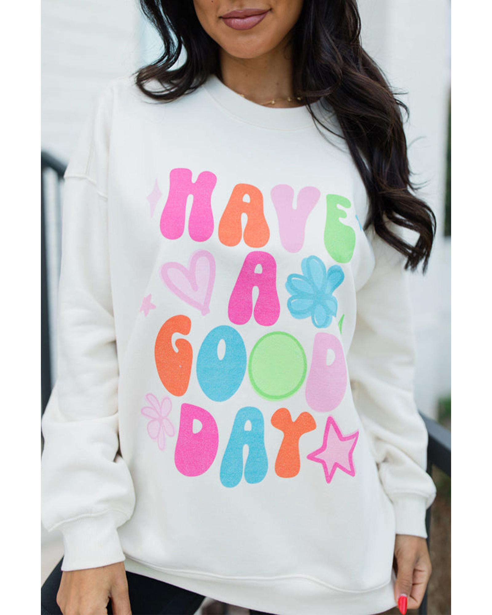 Beige HAVE A GOOD DAY Drop Shoulder Graphic Sweatshirt - Image 4