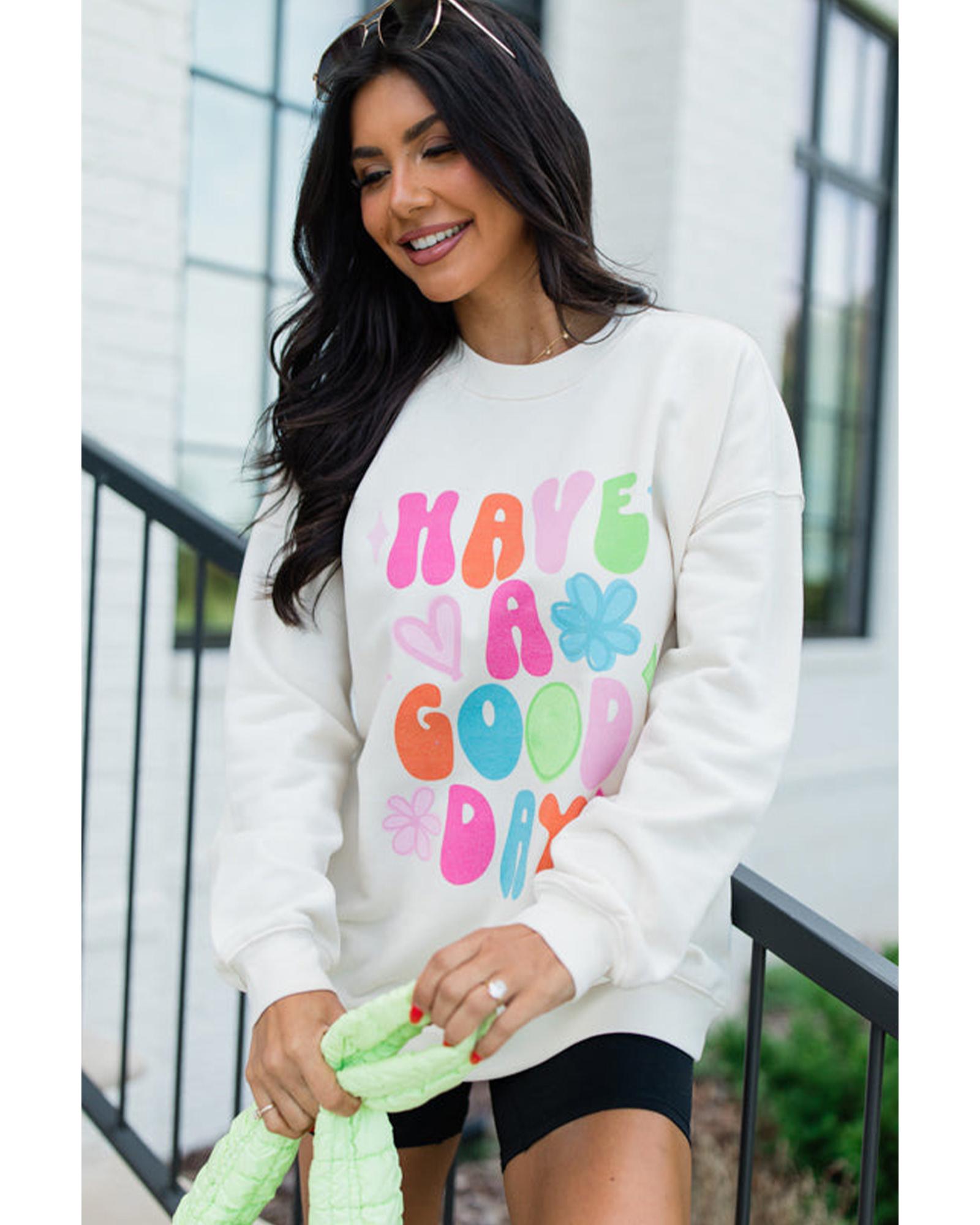 Beige HAVE A GOOD DAY Drop Shoulder Graphic Sweatshirt - Image 5