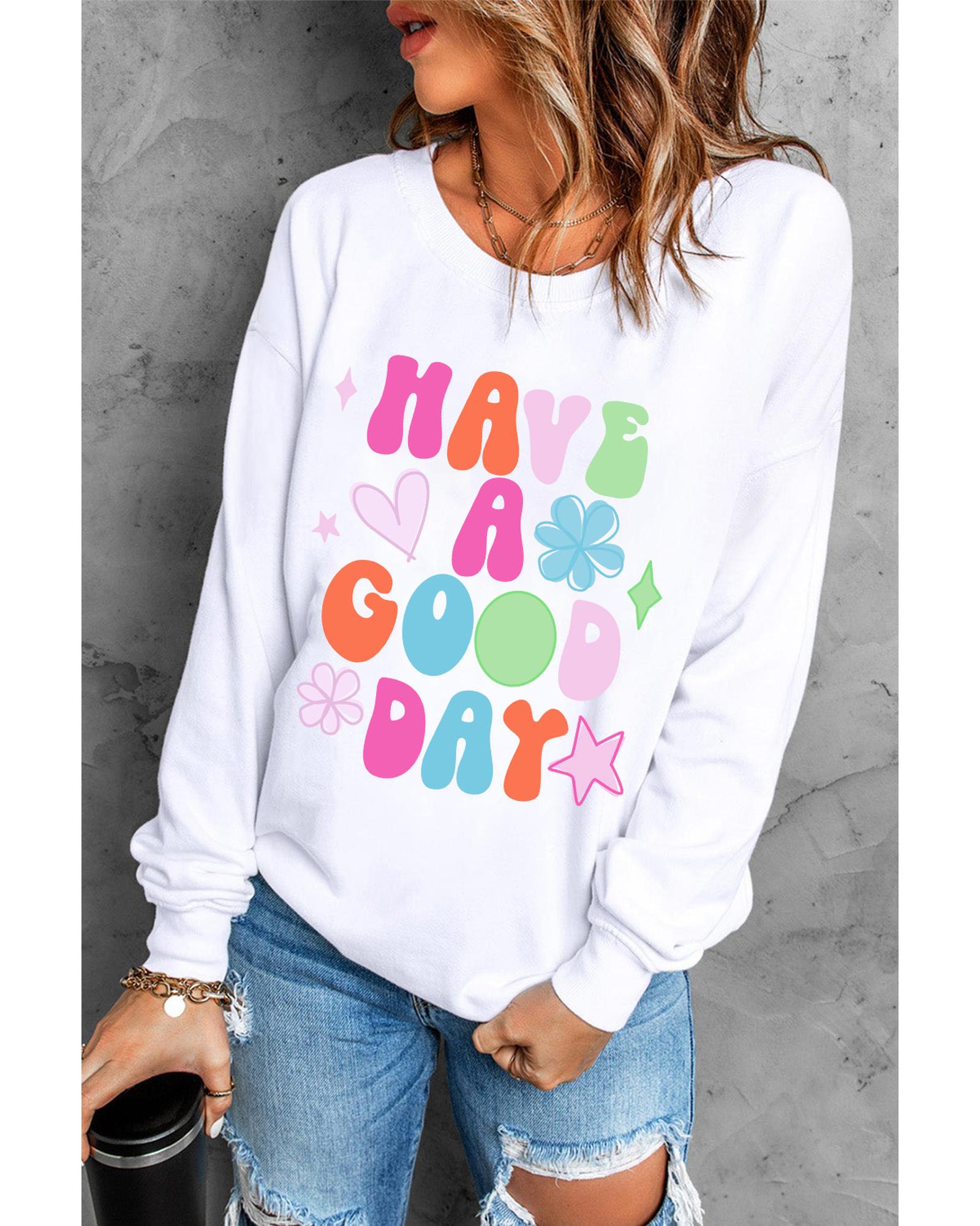 Beige HAVE A GOOD DAY Drop Shoulder Graphic Sweatshirt - Image 6