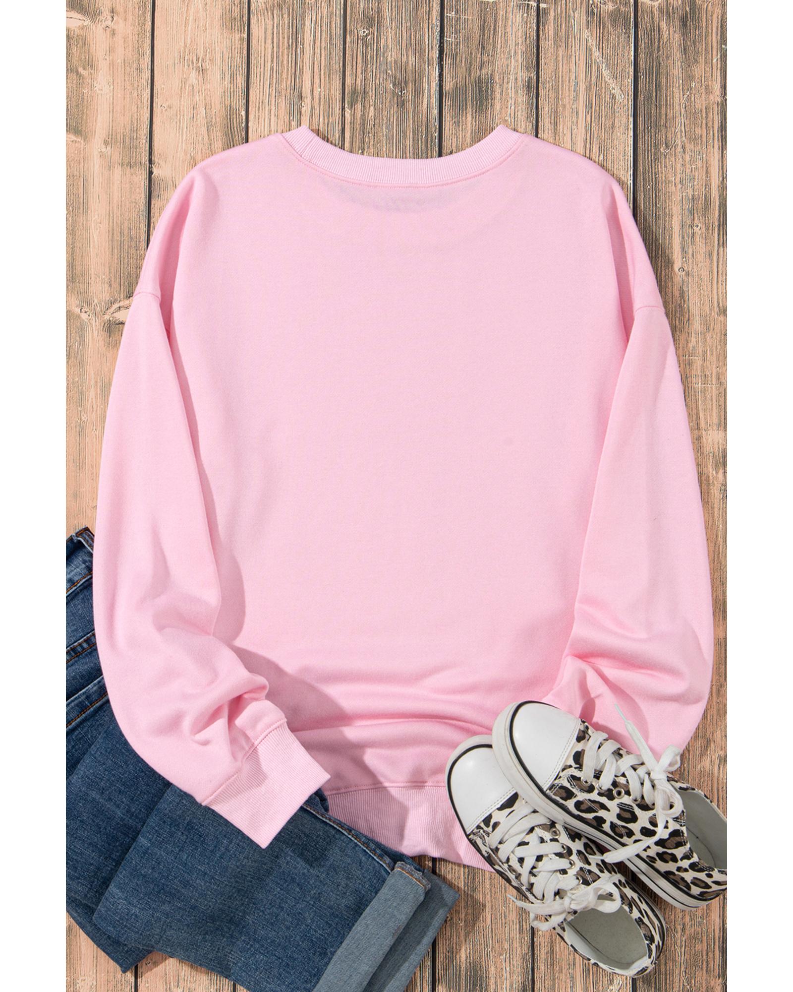 Pink Ghost Bowknot Printed Drop Shoulder Halloween Sweatshirt - Image 7