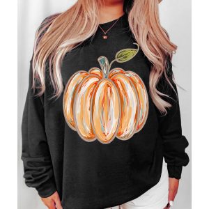 Black Thanksgiving Pumpkin Graphic Drop Shoulder Sweatshirt