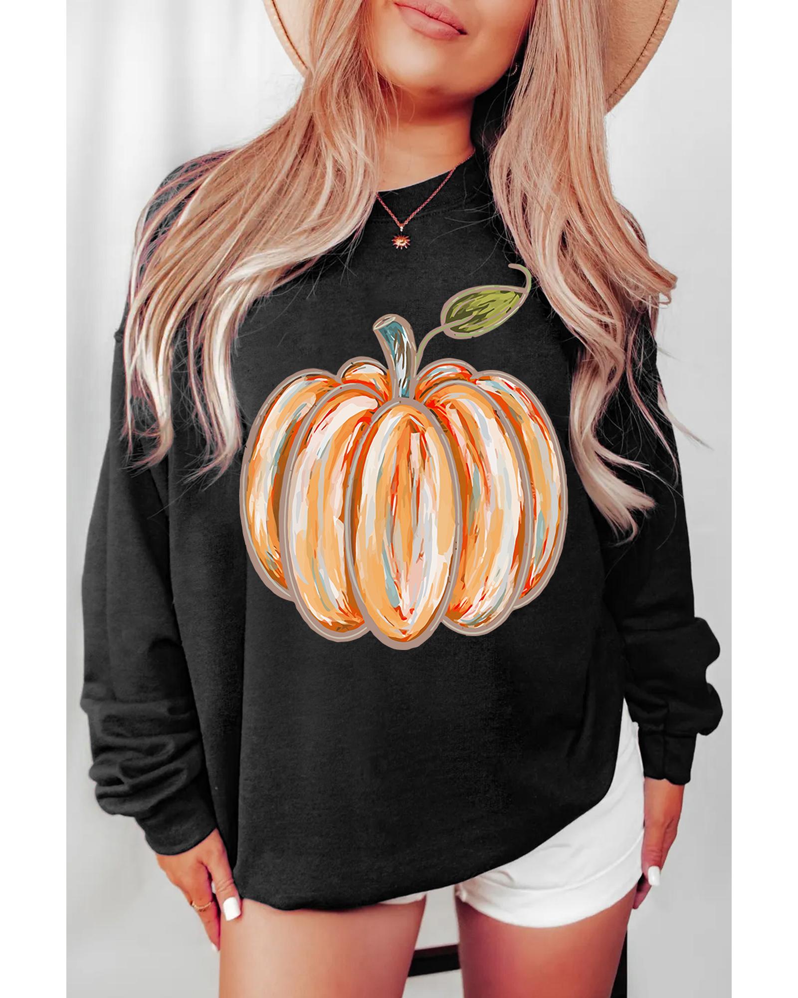 Black Thanksgiving Pumpkin Graphic Drop Shoulder Sweatshirt