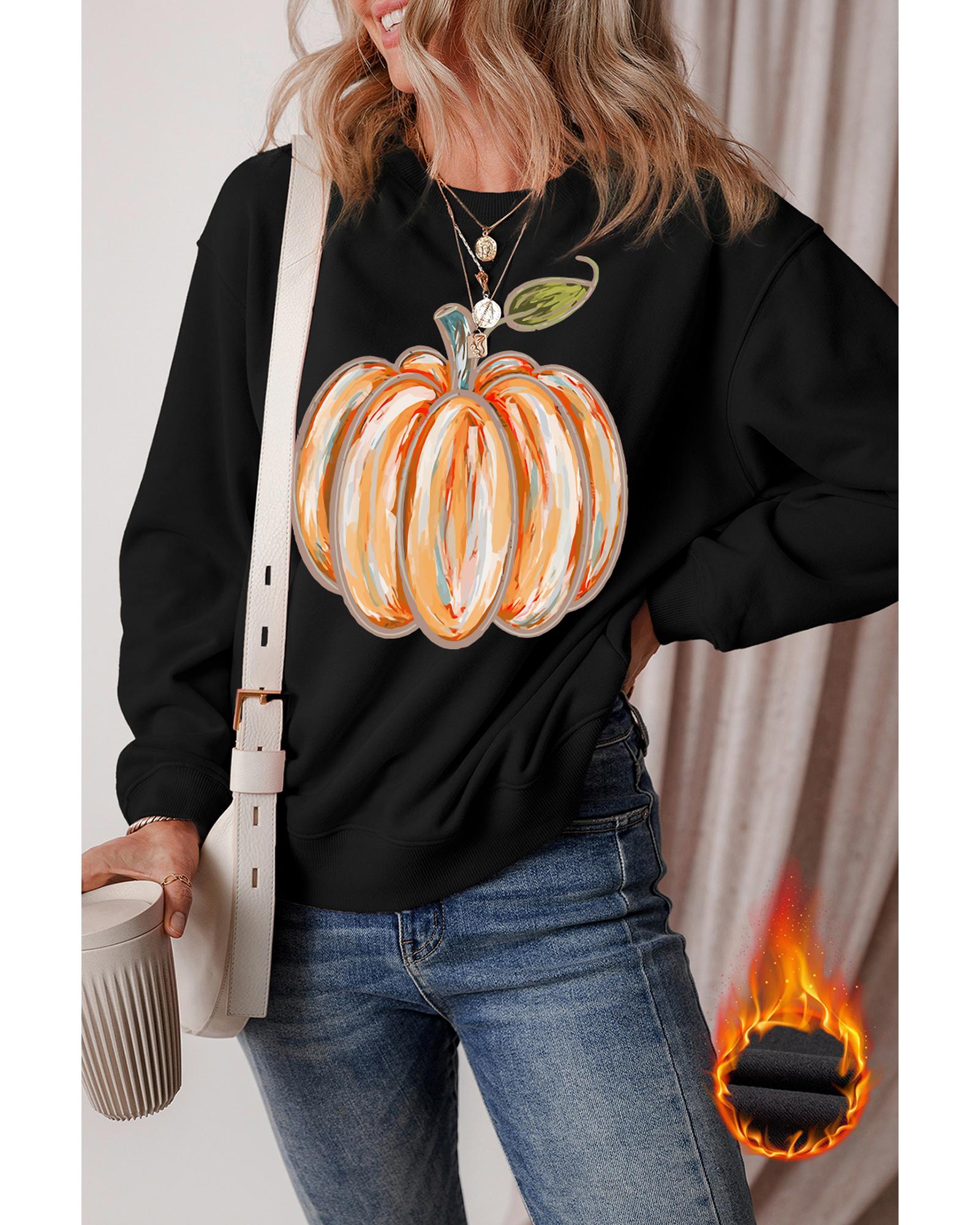 Black Thanksgiving Pumpkin Graphic Drop Shoulder Sweatshirt - Image 2