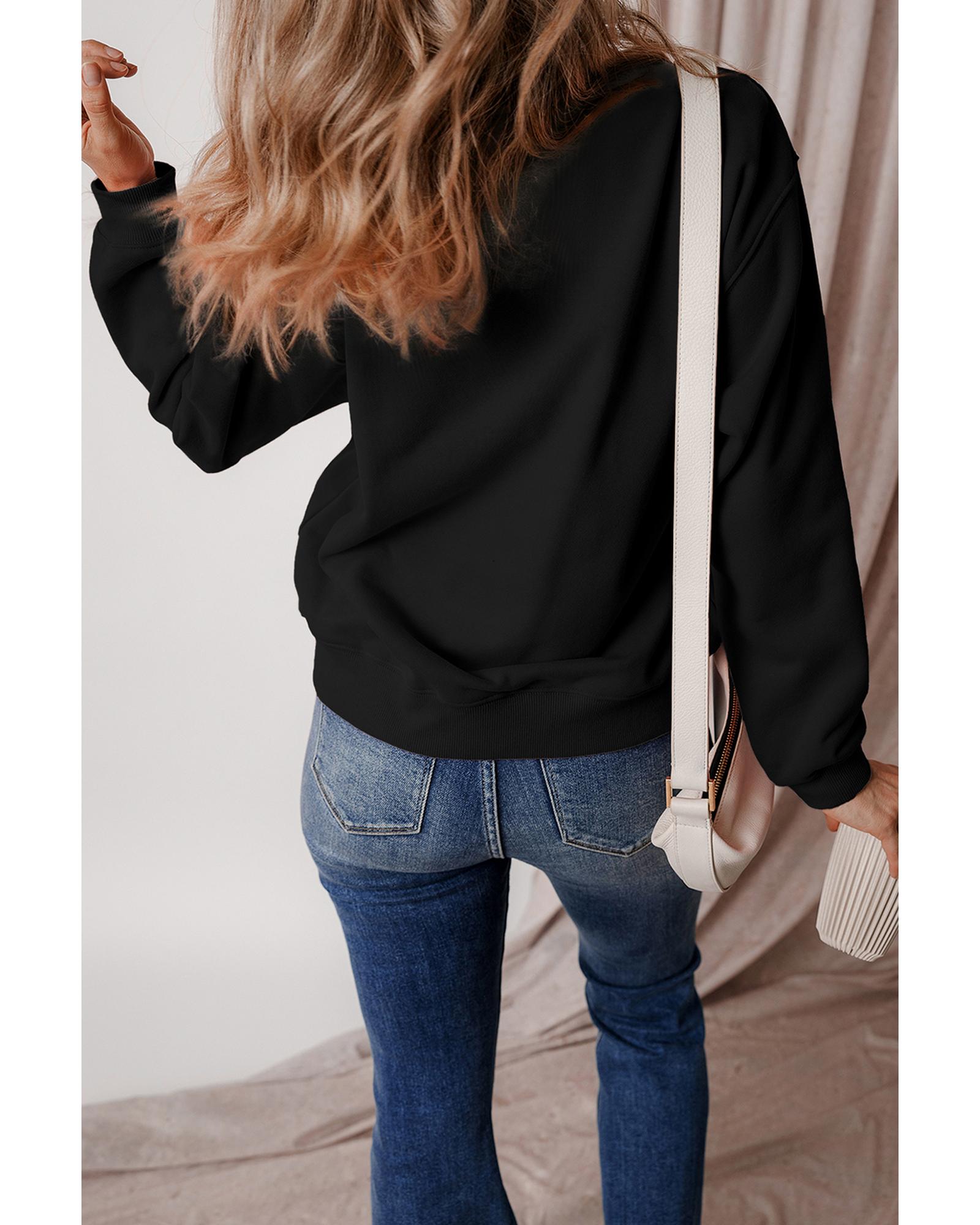 Black Thanksgiving Pumpkin Graphic Drop Shoulder Sweatshirt - Image 3