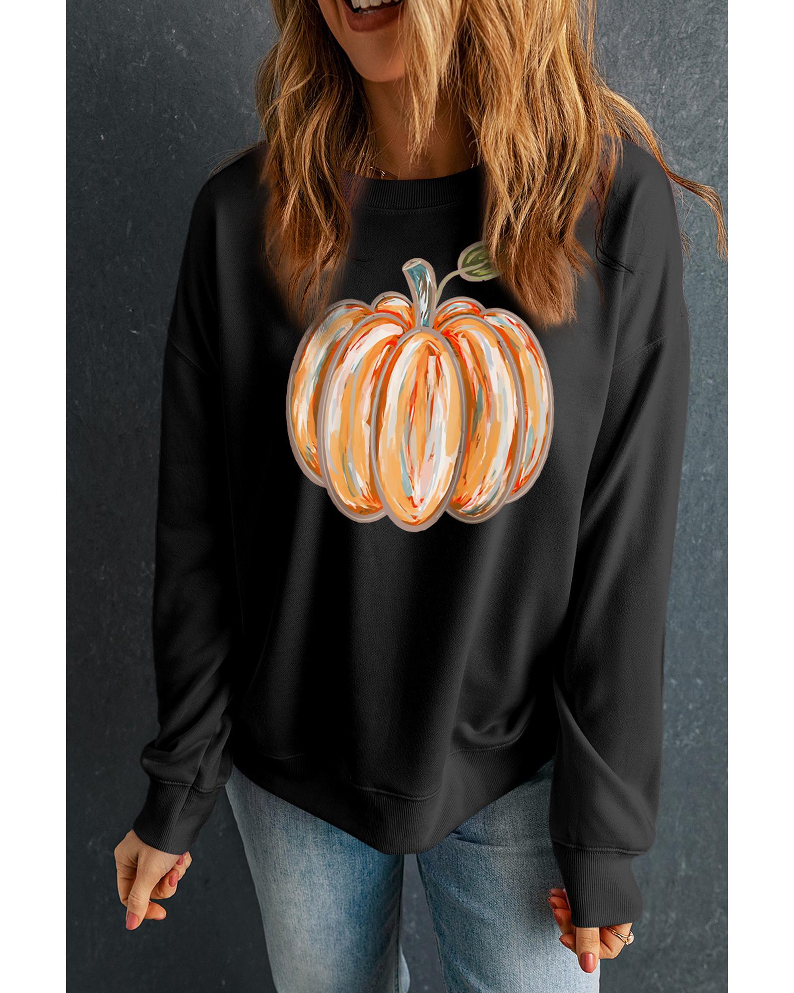 Black Thanksgiving Pumpkin Graphic Drop Shoulder Sweatshirt - Image 4