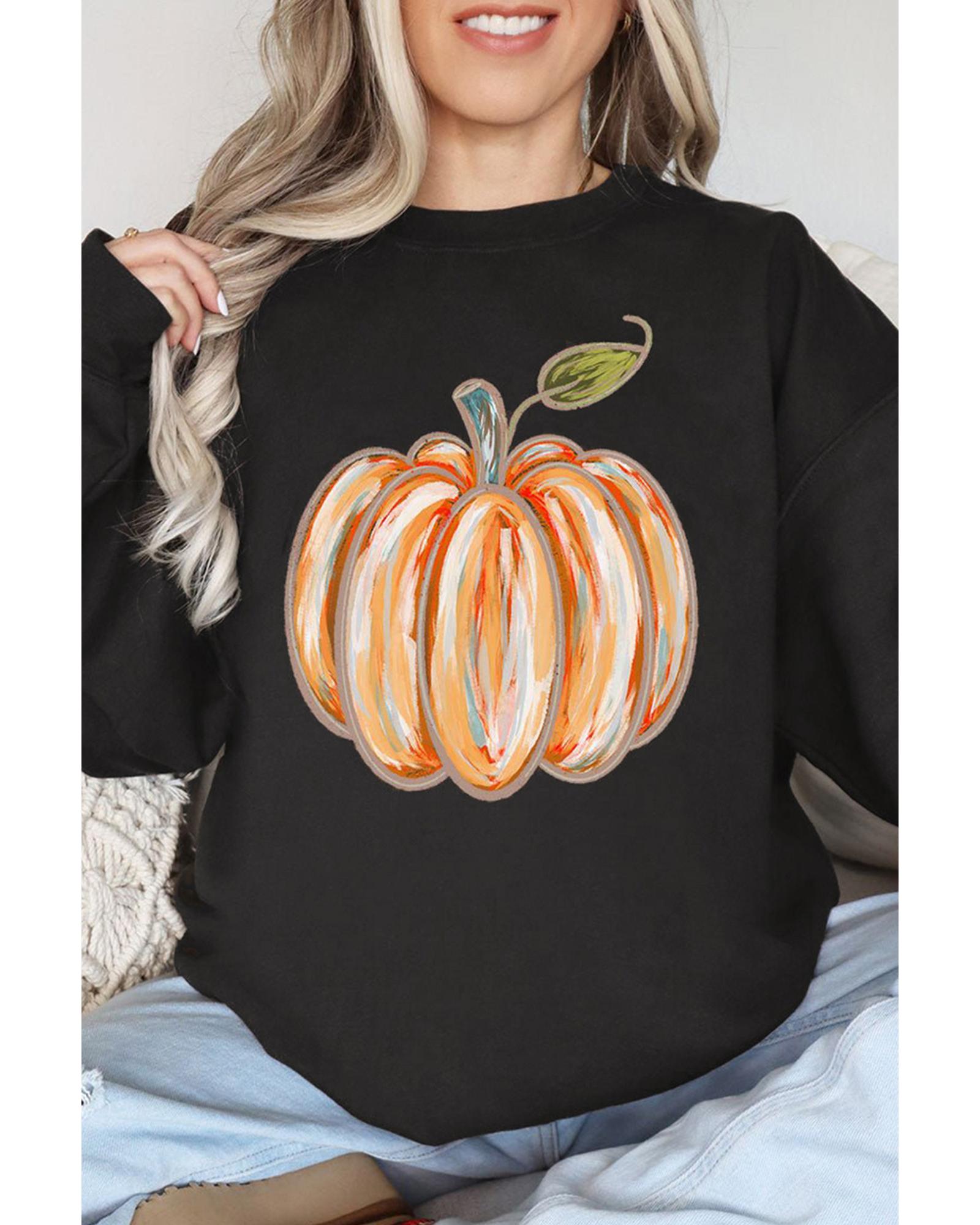 Black Thanksgiving Pumpkin Graphic Drop Shoulder Sweatshirt - Image 7