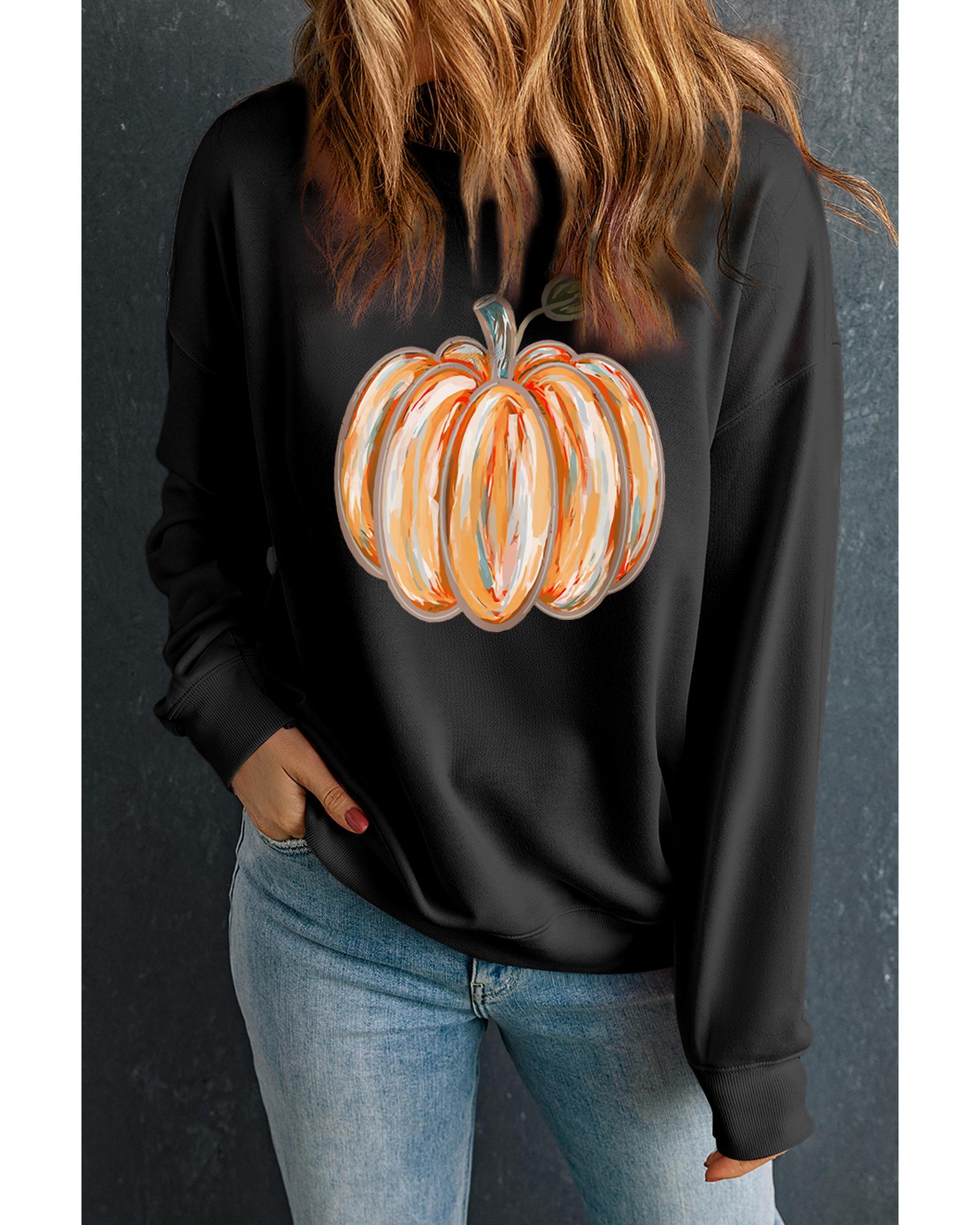 Black Thanksgiving Pumpkin Graphic Drop Shoulder Sweatshirt - Image 8