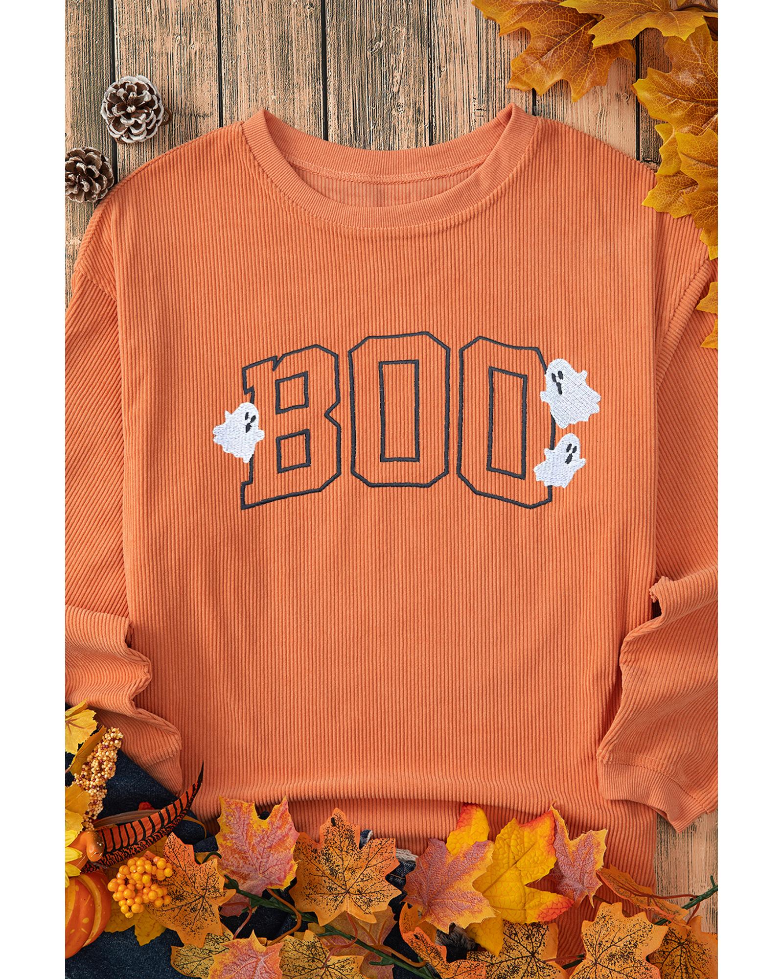 Orange Embroidered BOO Ghost Corded Halloween Sweatshirt - Image 5
