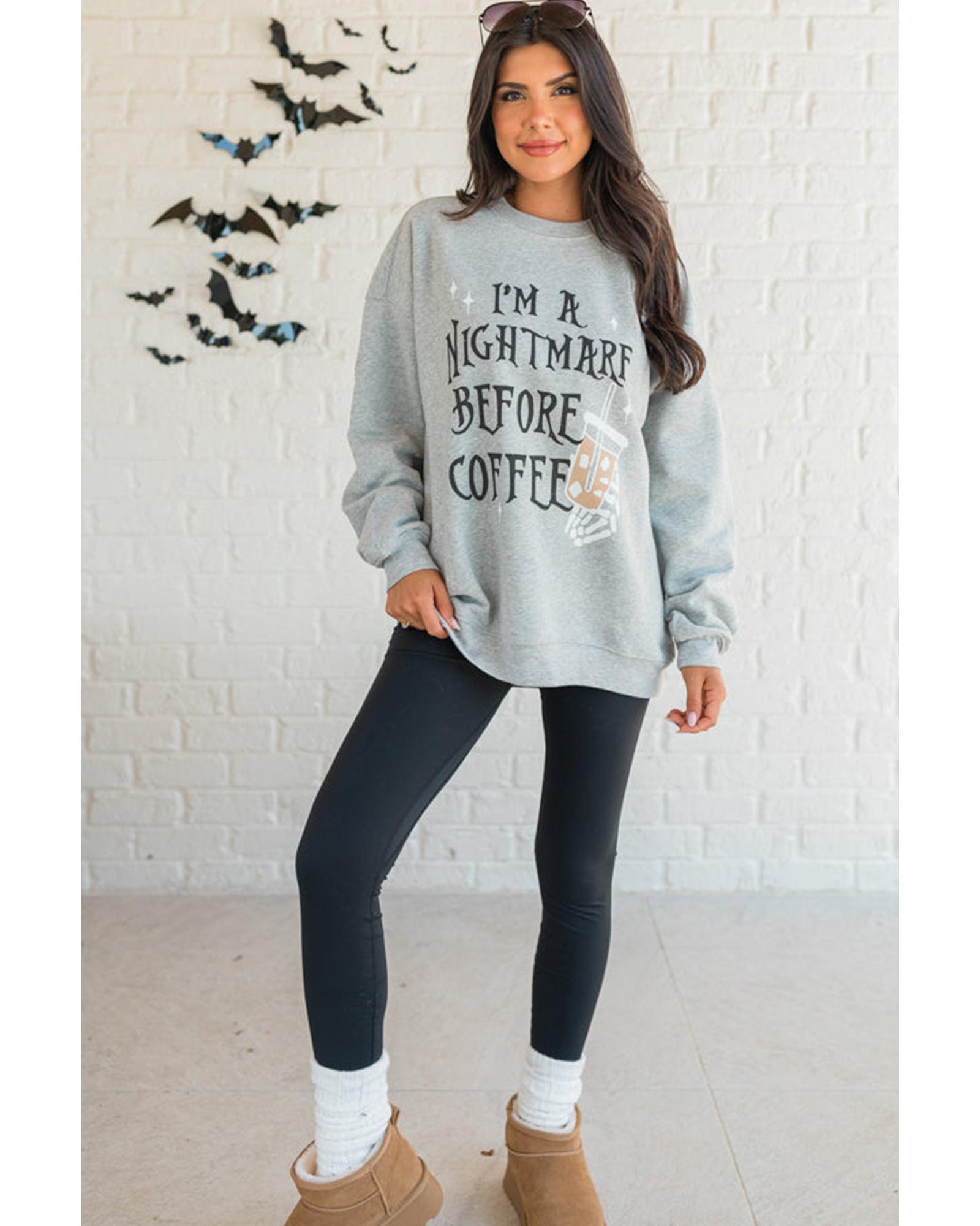 Gray I'M A NIGHTMARE BEFORE COFFEE Graphic Crewneck Sweatshirt - Image 2