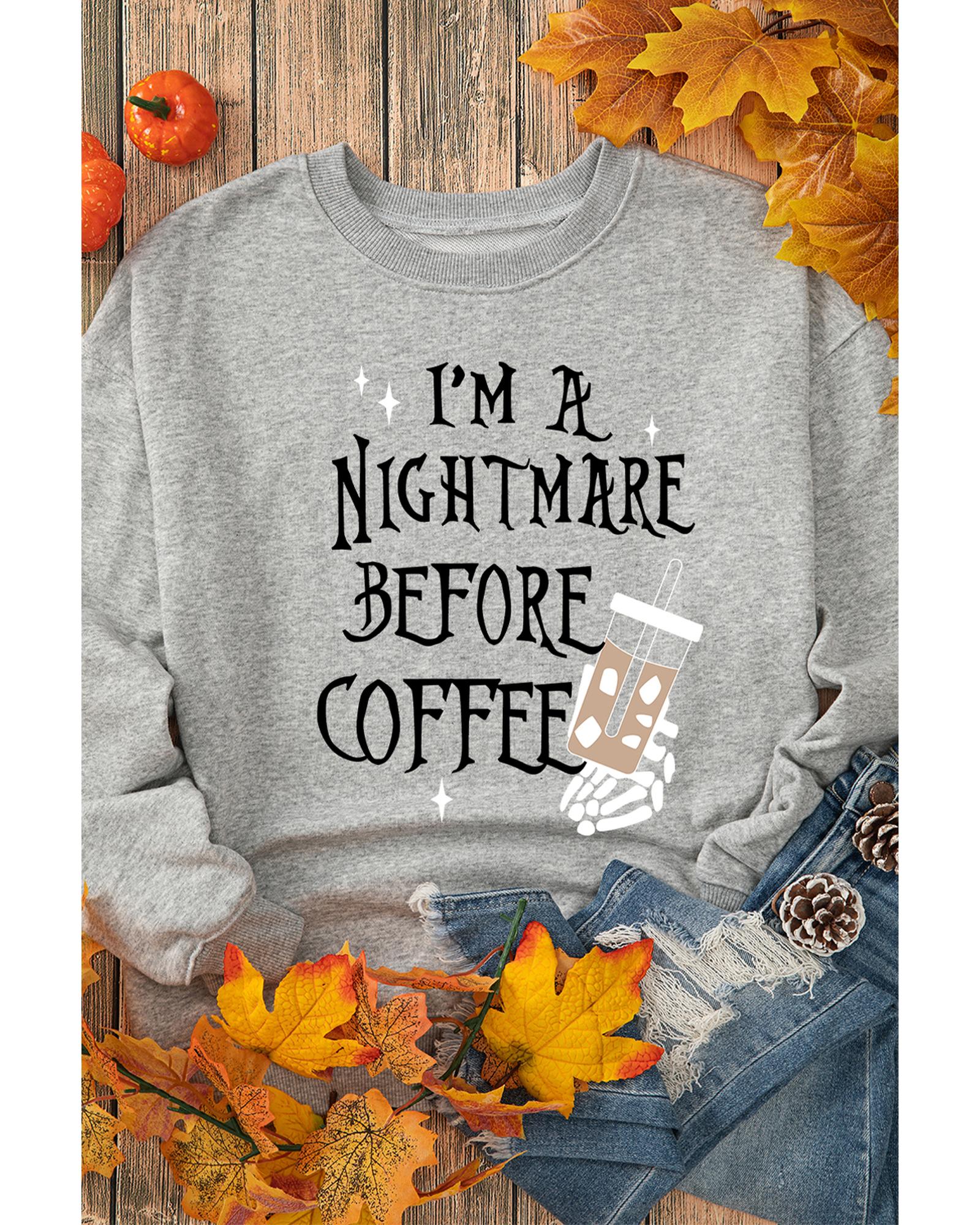 Gray I'M A NIGHTMARE BEFORE COFFEE Graphic Crewneck Sweatshirt - Image 4