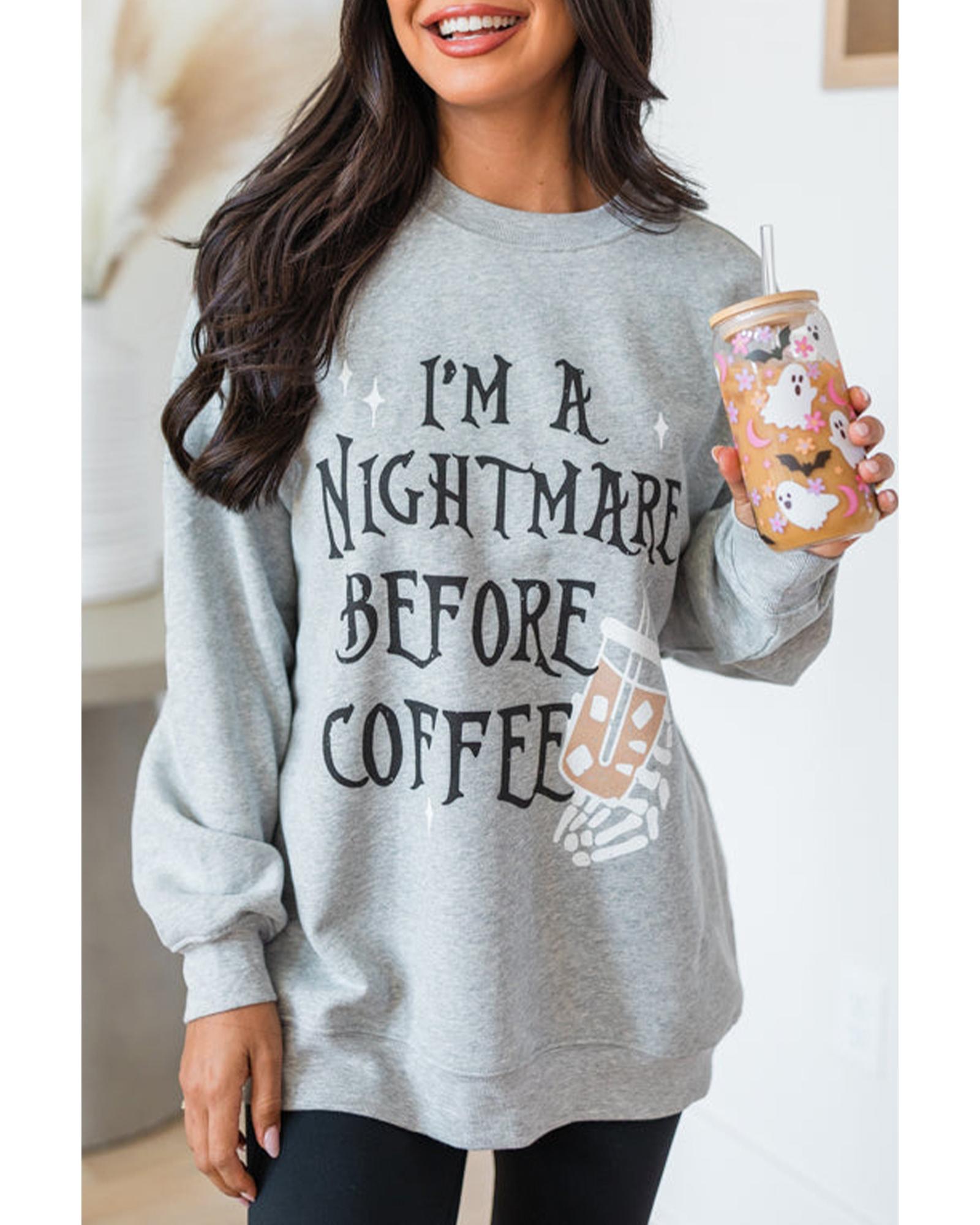 Gray I'M A NIGHTMARE BEFORE COFFEE Graphic Crewneck Sweatshirt - Image 5