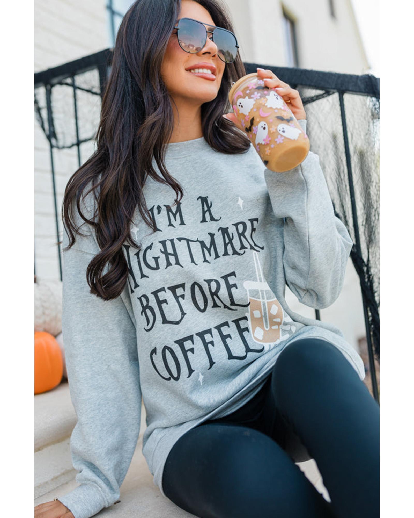 Gray I'M A NIGHTMARE BEFORE COFFEE Graphic Crewneck Sweatshirt - Image 6