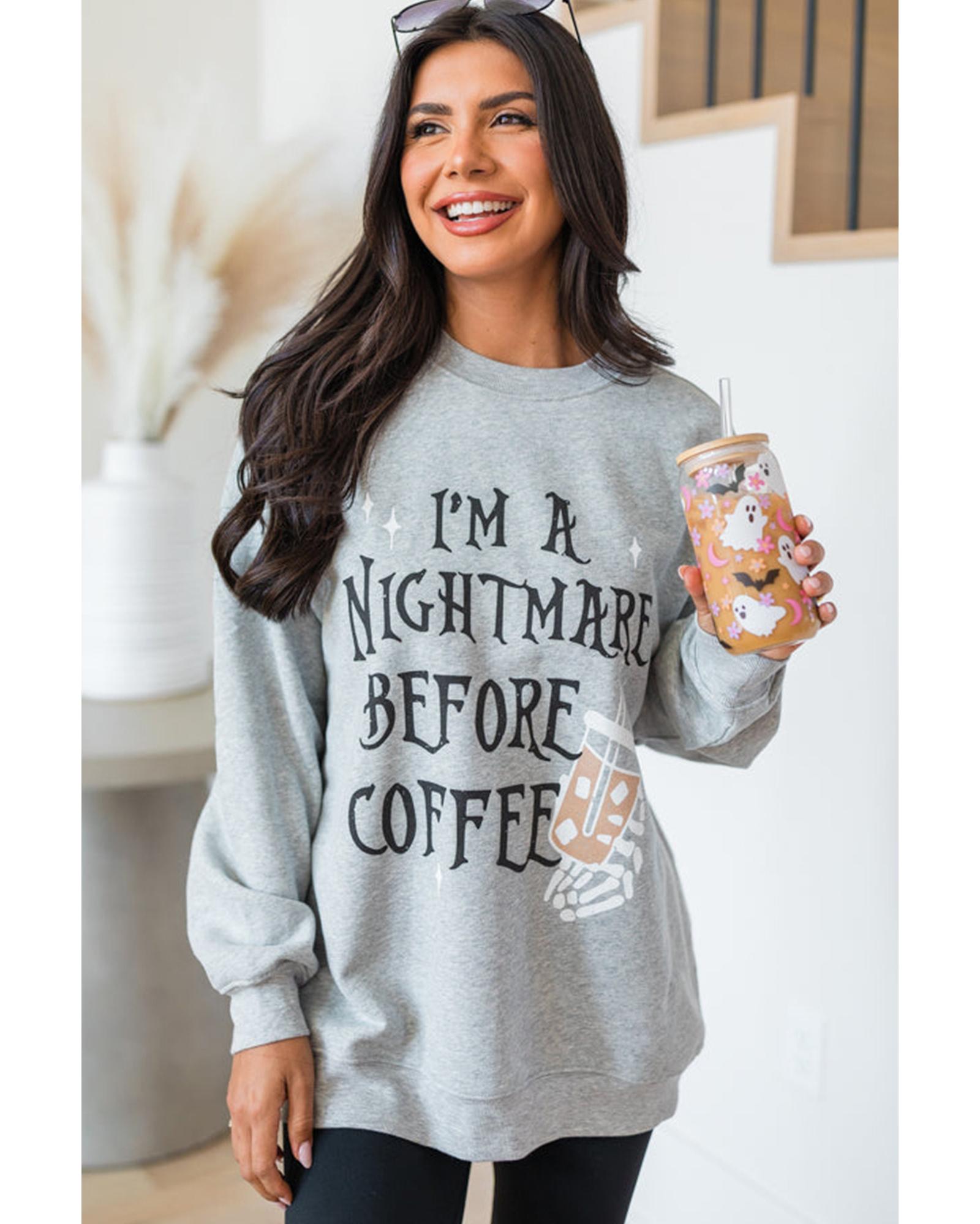 Gray I'M A NIGHTMARE BEFORE COFFEE Graphic Crewneck Sweatshirt - Image 7