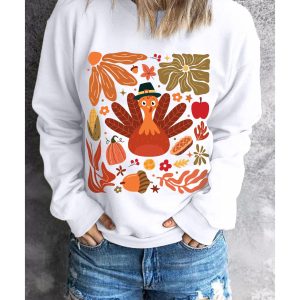 Beige Thanksgiving Fall Vibe Graphic Crew Neck Sweatshirt