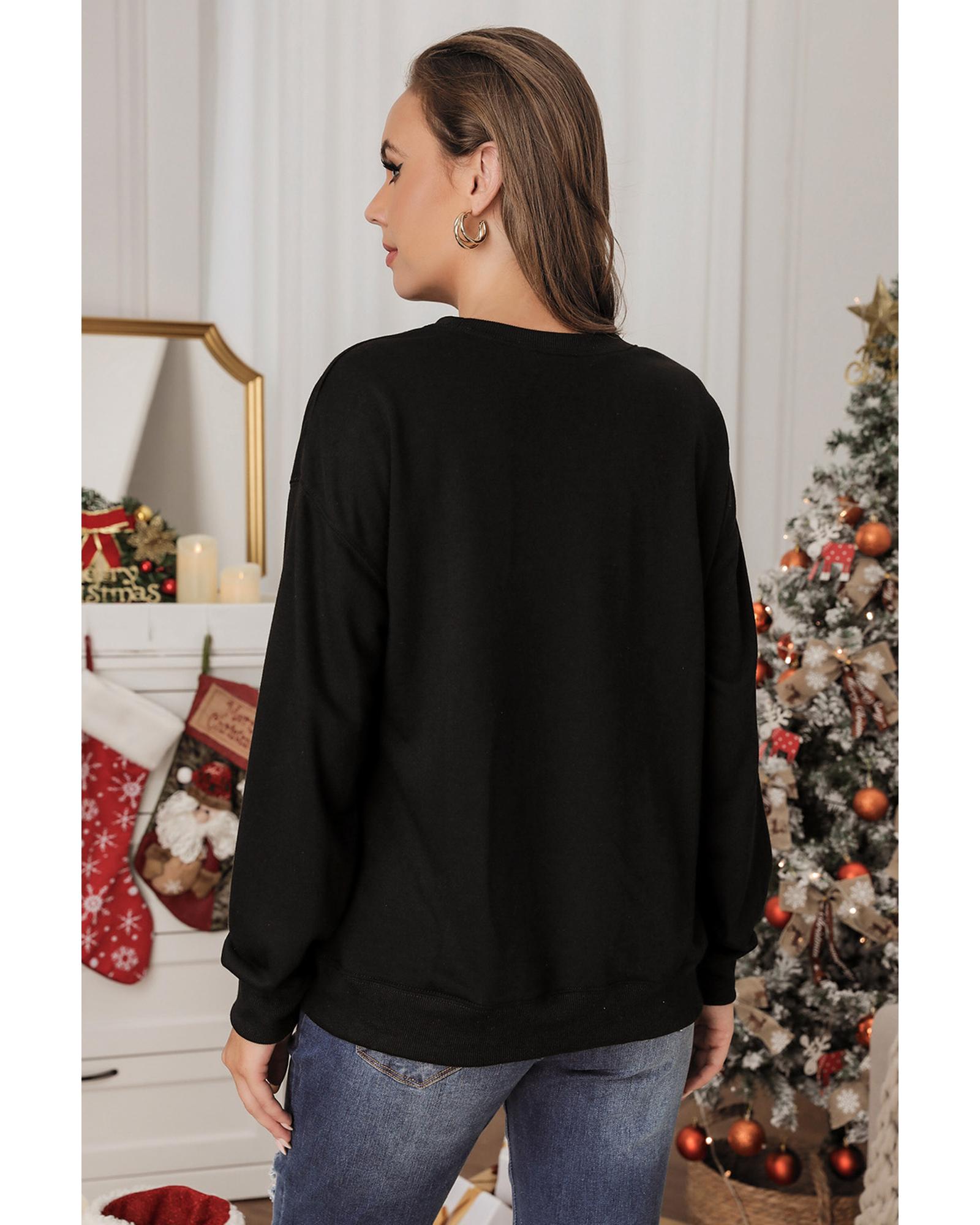 Black Glittering Merry and Bright Graphic Christmas Pullover Sweatshirt - Image 5