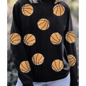 Black Sequin Ball Patched Crewneck Game Day Sweatshirt