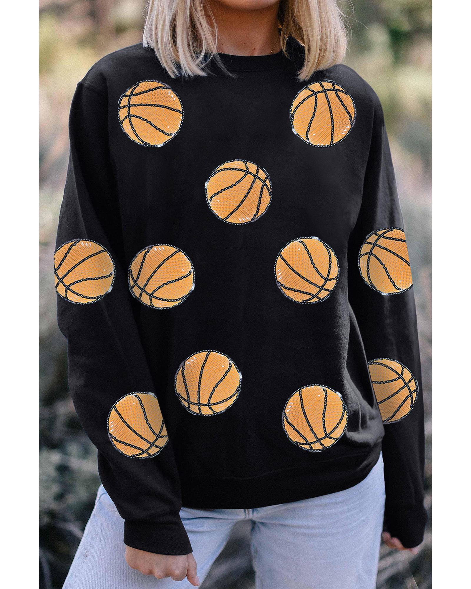 Black Sequin Ball Patched Crewneck Game Day Sweatshirt - Image 2