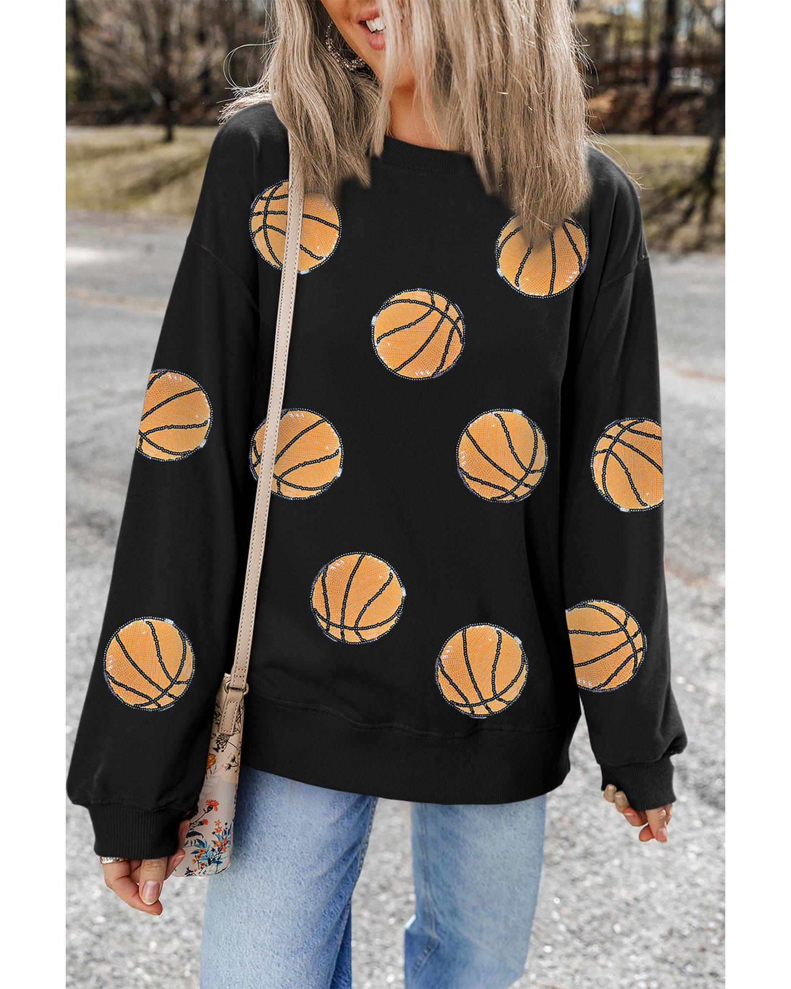 Black Sequin Ball Patched Crewneck Game Day Sweatshirt - Image 3