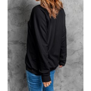 Black Rhinestone Christmas Tree Graphic Pullover Sweatshirt