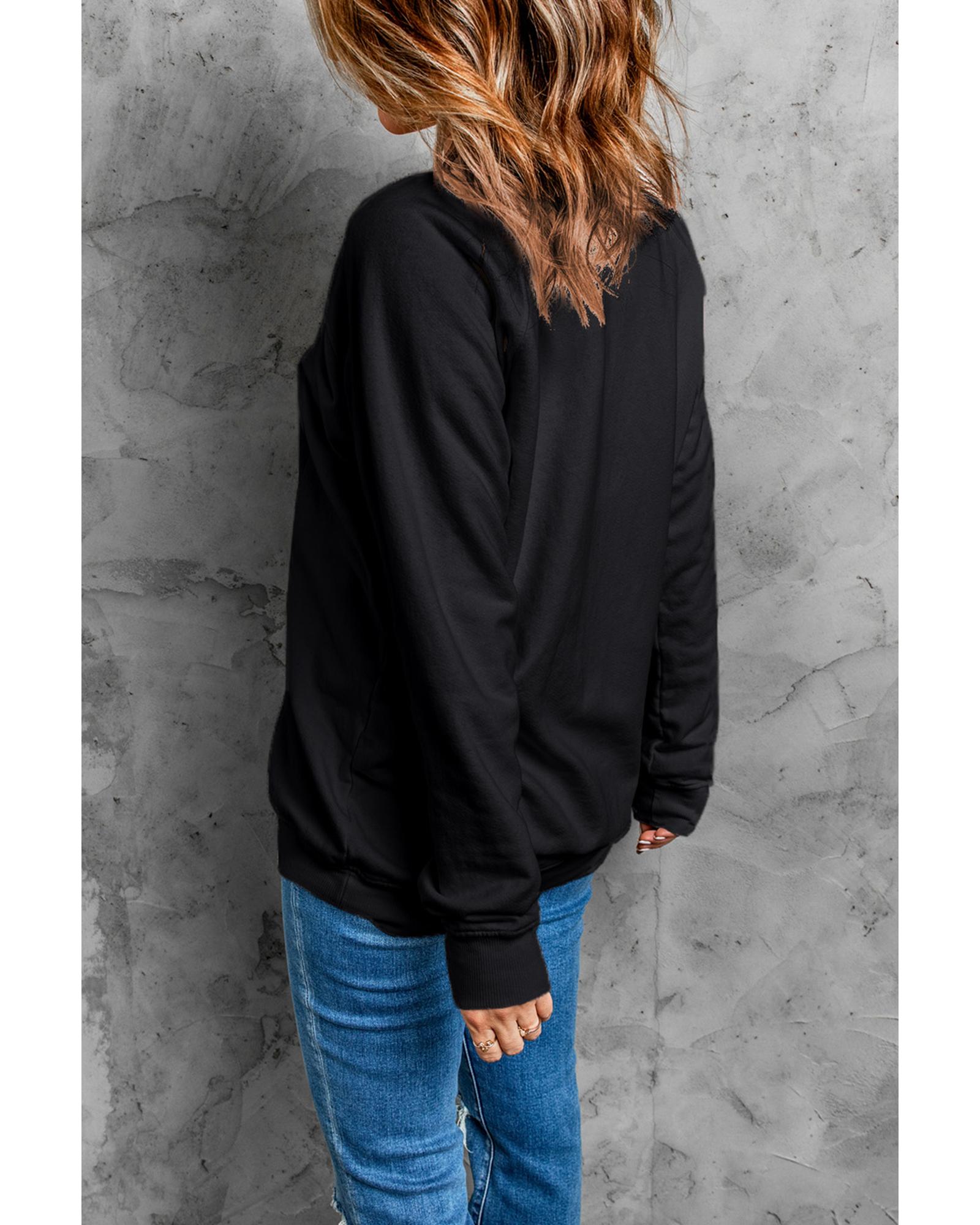 Black Rhinestone Christmas Tree Graphic Pullover Sweatshirt