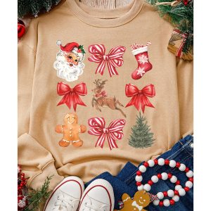Khaki Christmas Pattern Graphic Crew Neck Sweatshirt