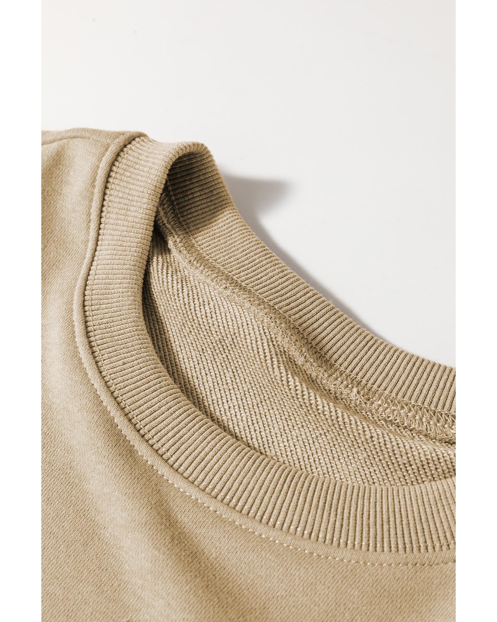 Khaki Christmas Pattern Graphic Crew Neck Sweatshirt - Image 3