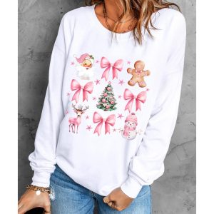 Beige Christmas Theme Pattern Pullover Sweatshirt
