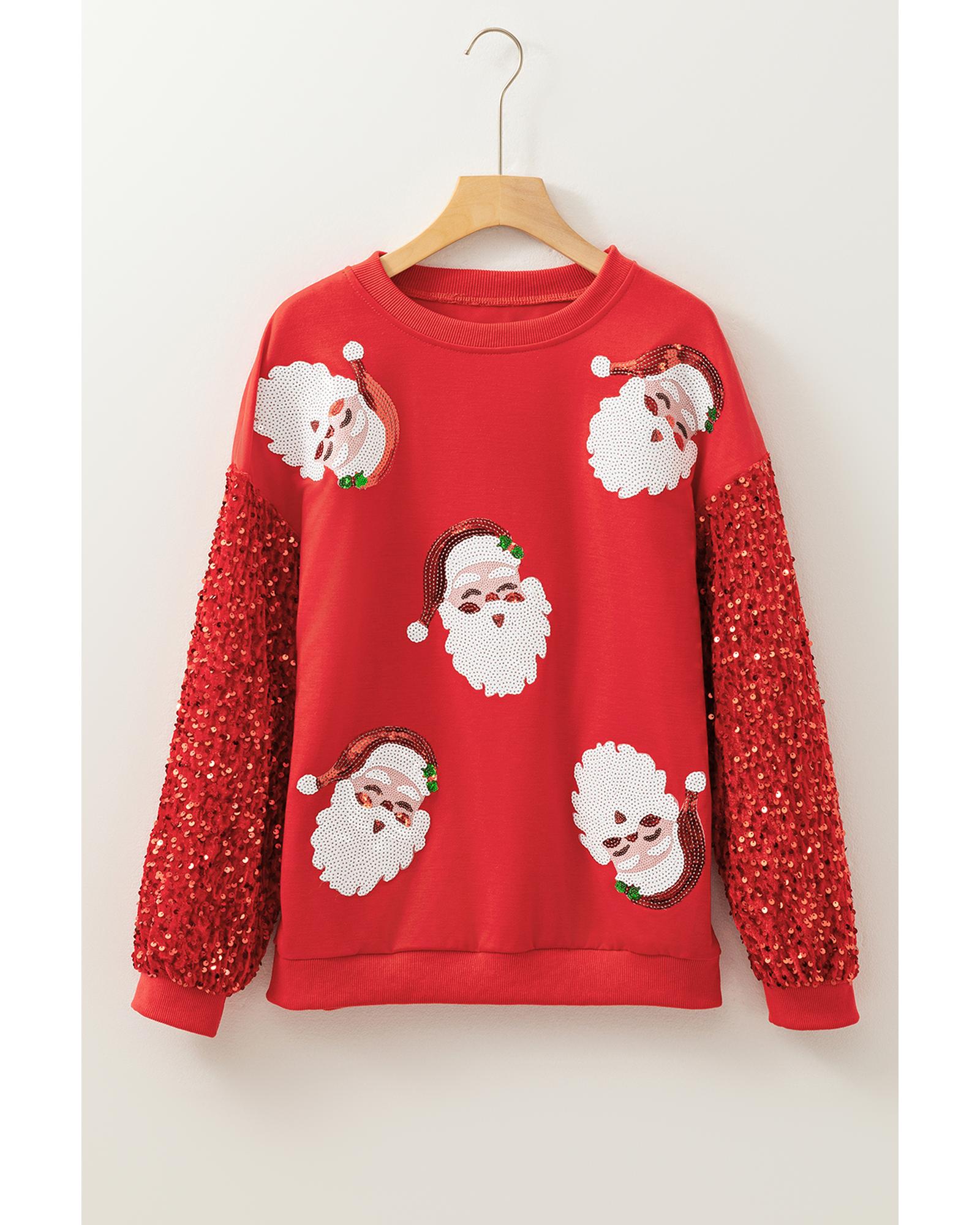 Fiery Red Sequined Santa Claus Long Sleeve Christmas Sweatshirt - Image 2