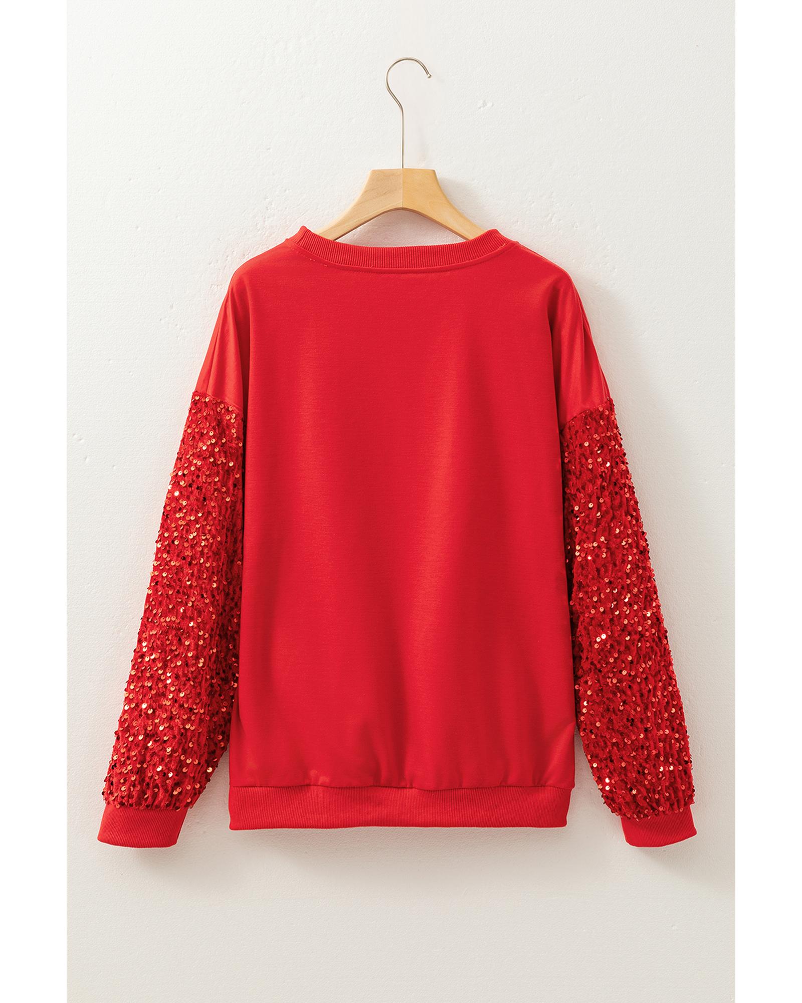 Fiery Red Sequined Santa Claus Long Sleeve Christmas Sweatshirt - Image 3
