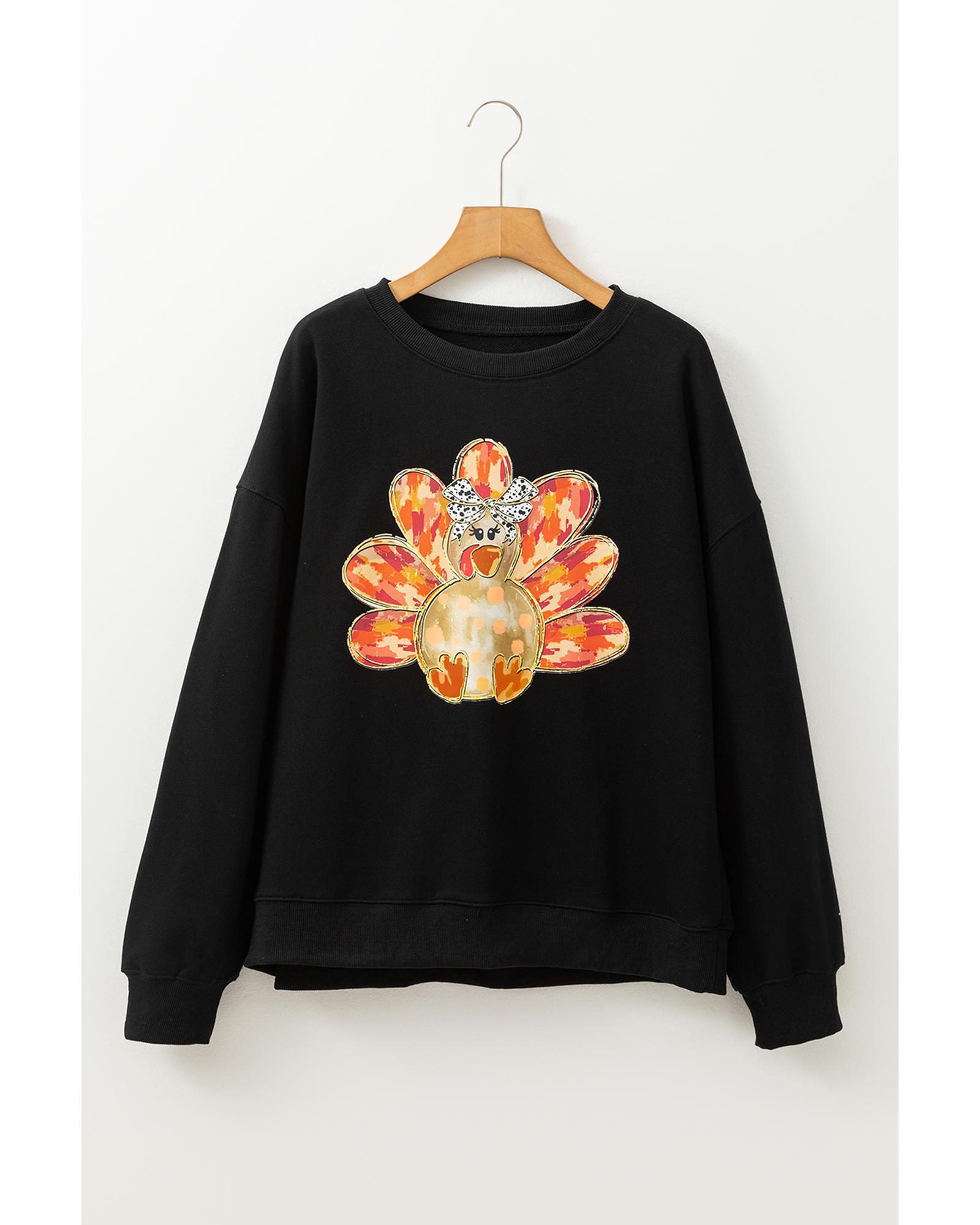 Black Thanksgiving Turkey Graphic Drop Shoulder Sweatshirt - Image 8