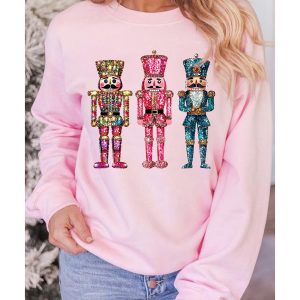 Pink Shimmer Nutcracker Graphic Christmas Pullover Sweatshirt