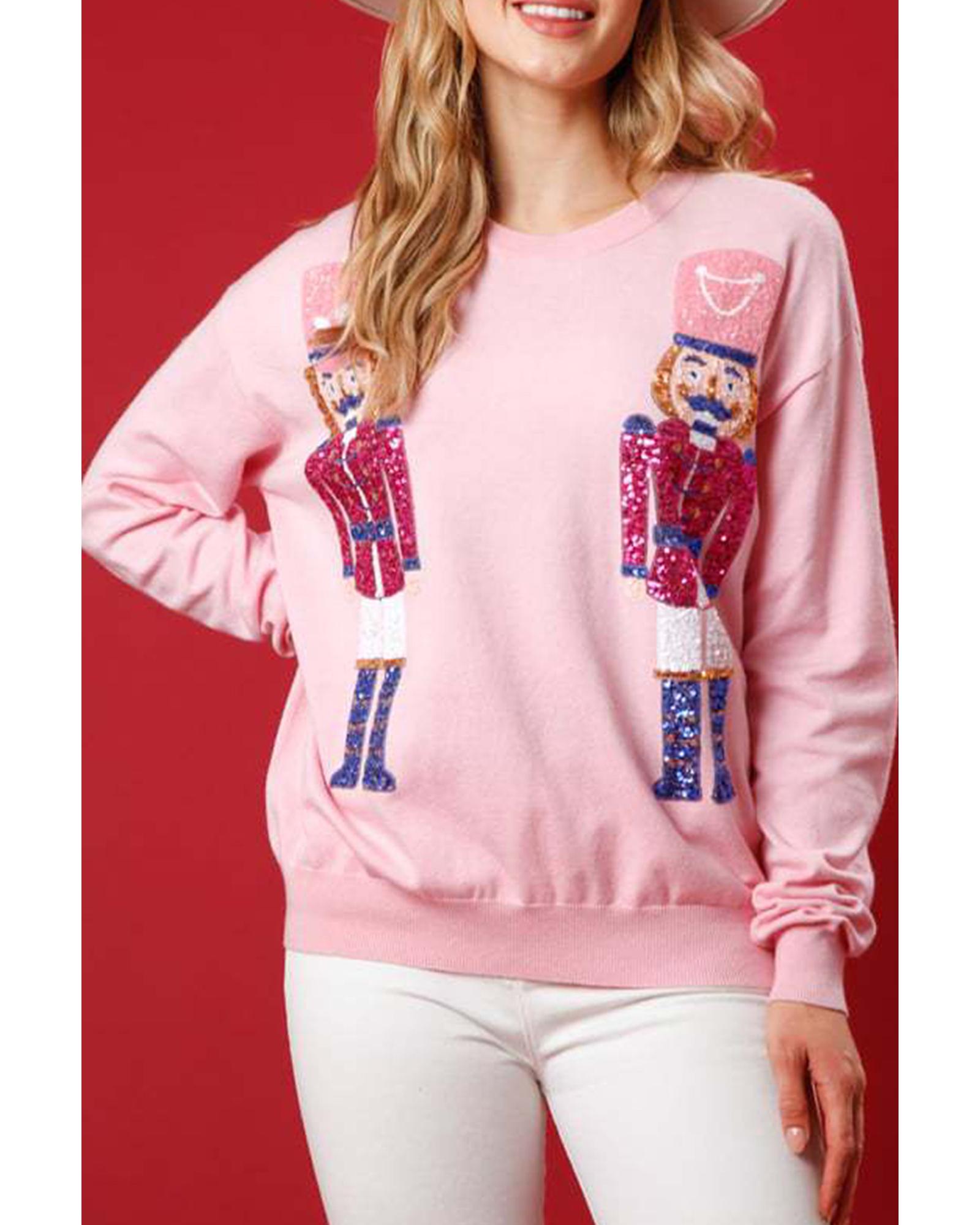 Pink Nutcracker Christmas Crew Neck Sweatshirt