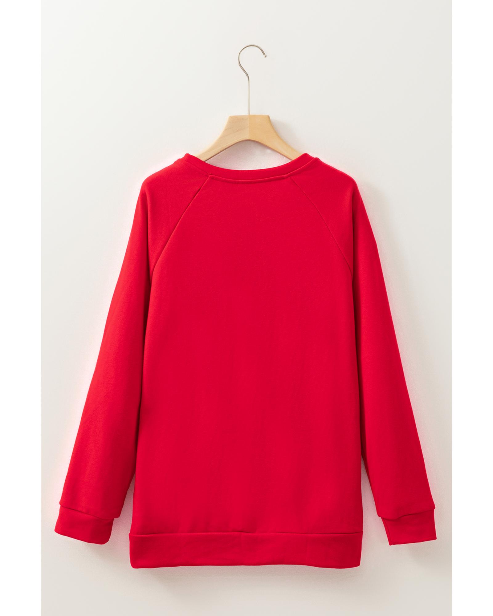 Red Santa Claus Graphic Crewneck Raglan Sleeve Christmas Sweatshirt - Image 3