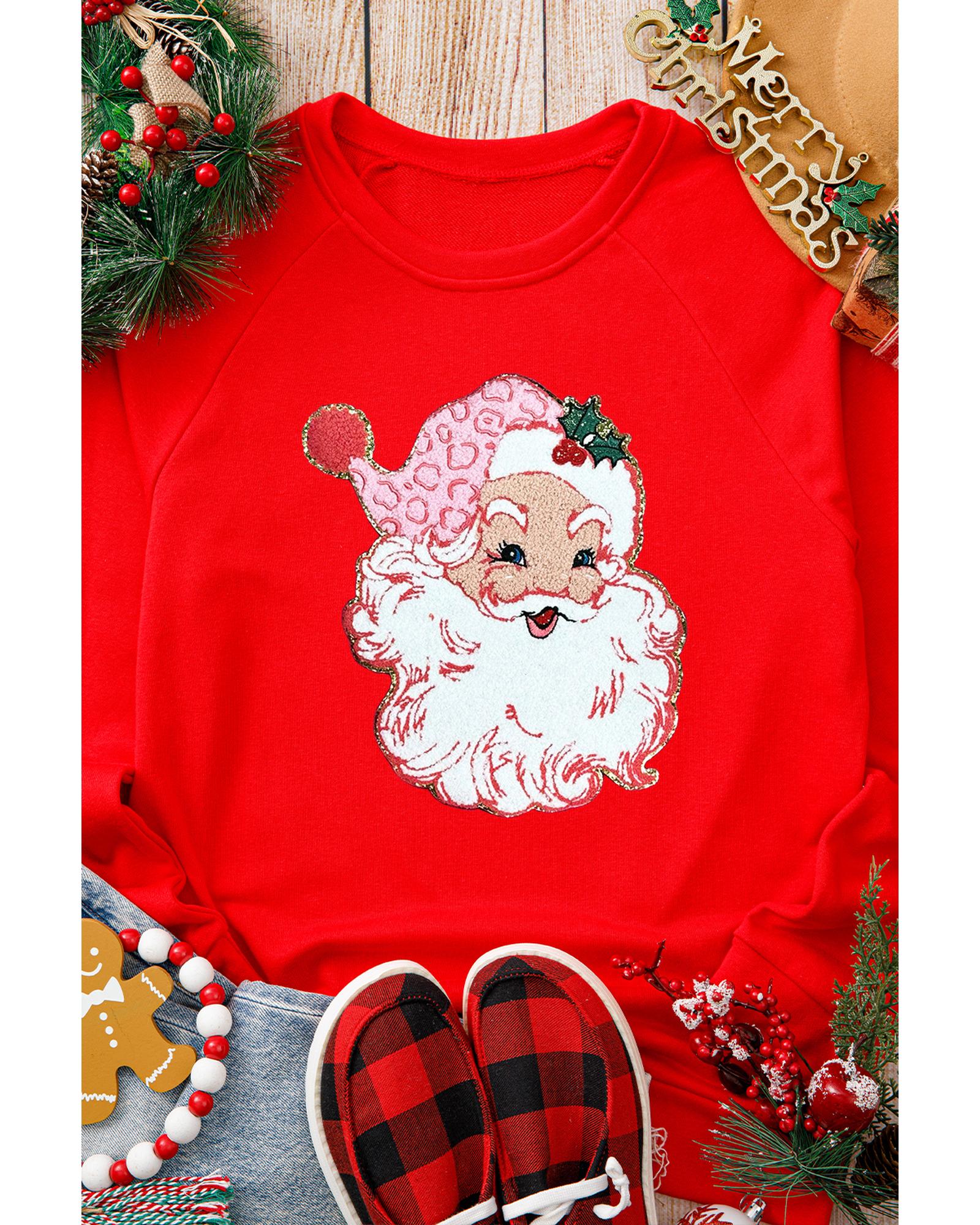Red Santa Claus Graphic Crewneck Raglan Sleeve Christmas Sweatshirt - Image 6