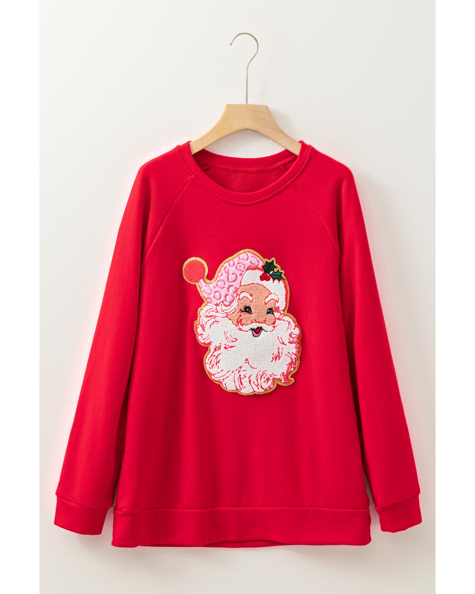 Red Santa Claus Graphic Crewneck Raglan Sleeve Christmas Sweatshirt - Image 7