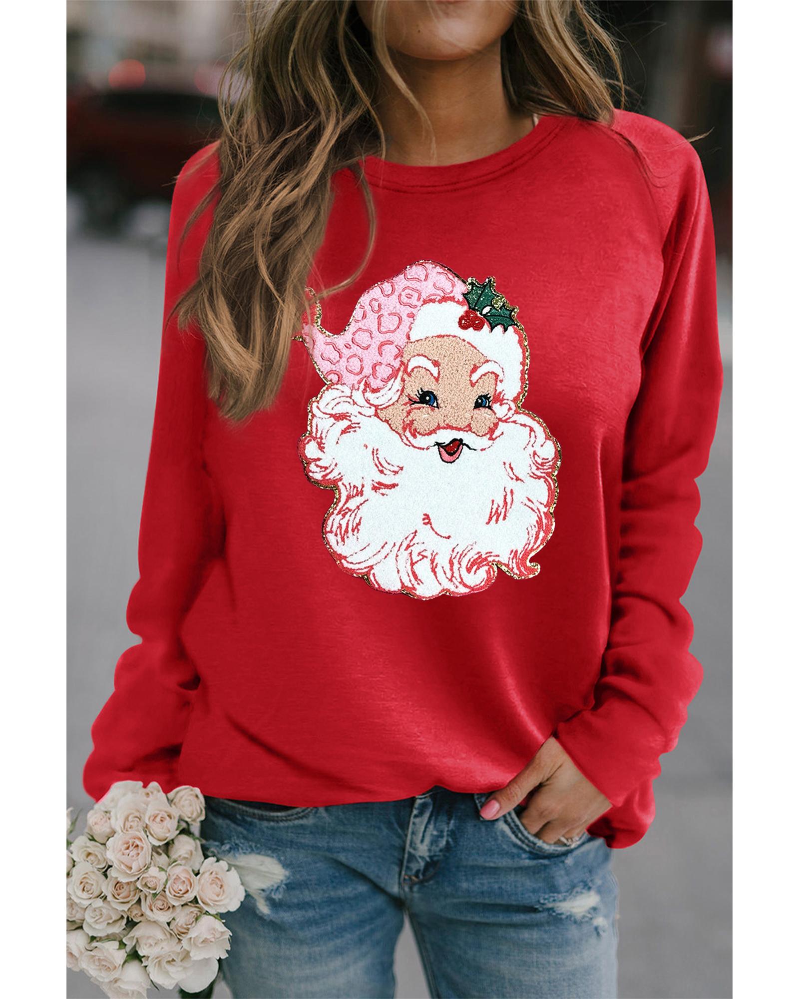 Red Santa Claus Graphic Crewneck Raglan Sleeve Christmas Sweatshirt - Image 8