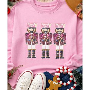 Pink Christmas Nutcracker Graphic Pullover Sweatshirt