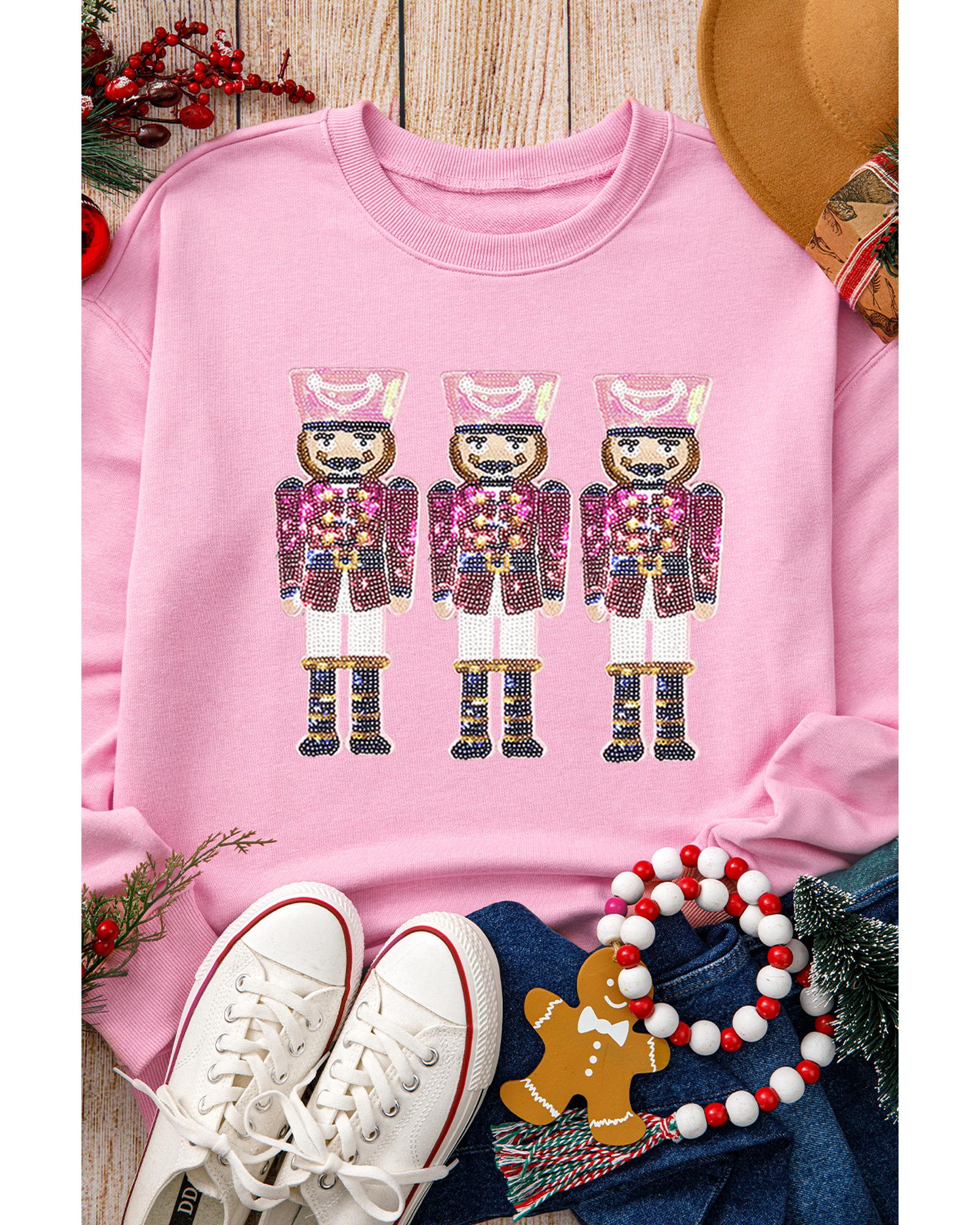 Pink Christmas Nutcracker Graphic Pullover Sweatshirt