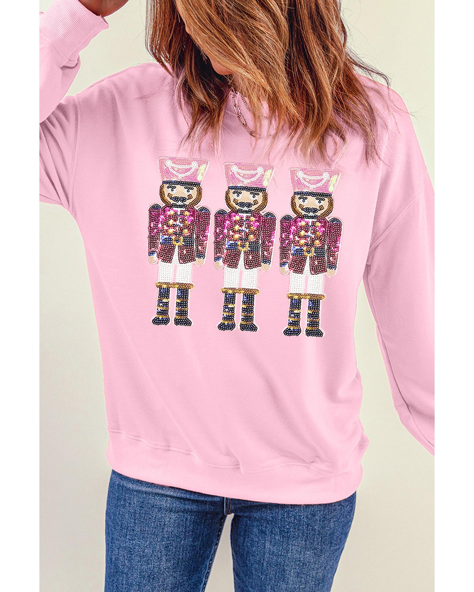 Pink Christmas Nutcracker Graphic Pullover Sweatshirt - Image 2
