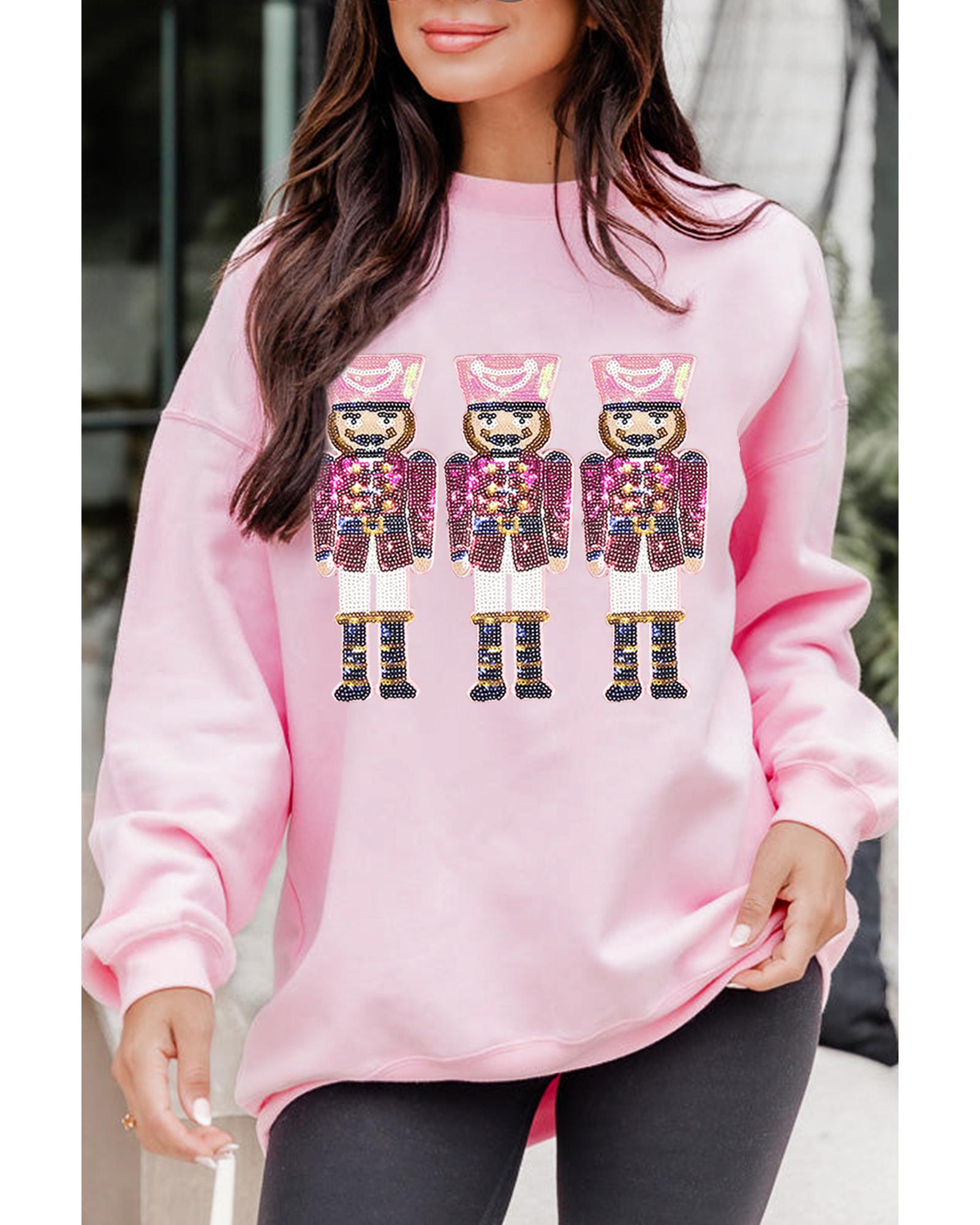 Pink Christmas Nutcracker Graphic Pullover Sweatshirt - Image 3