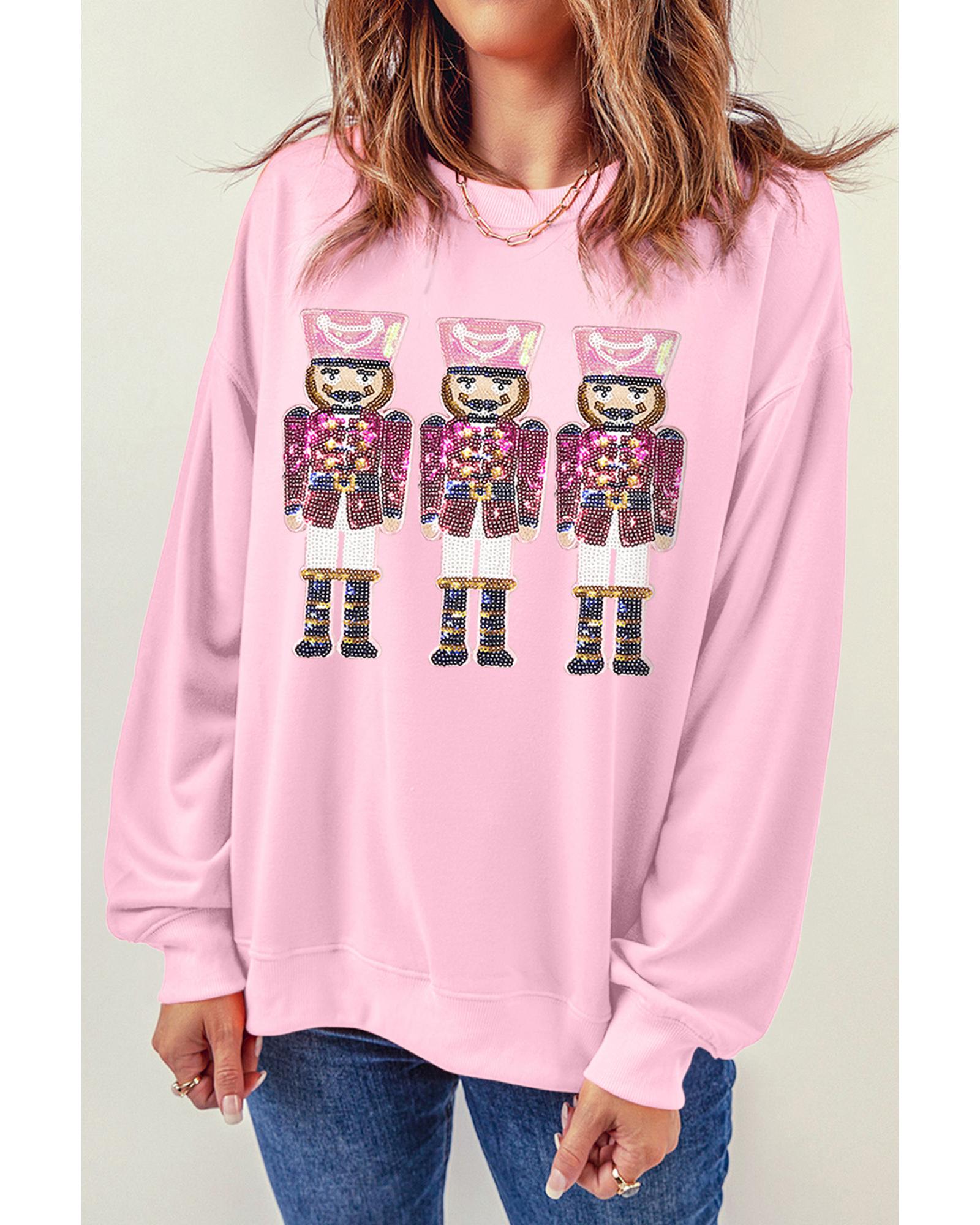Pink Christmas Nutcracker Graphic Pullover Sweatshirt - Image 5