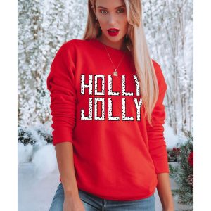Red HOLLY JOLLY Dotty Letter Graphic Christmas Sweatshirt