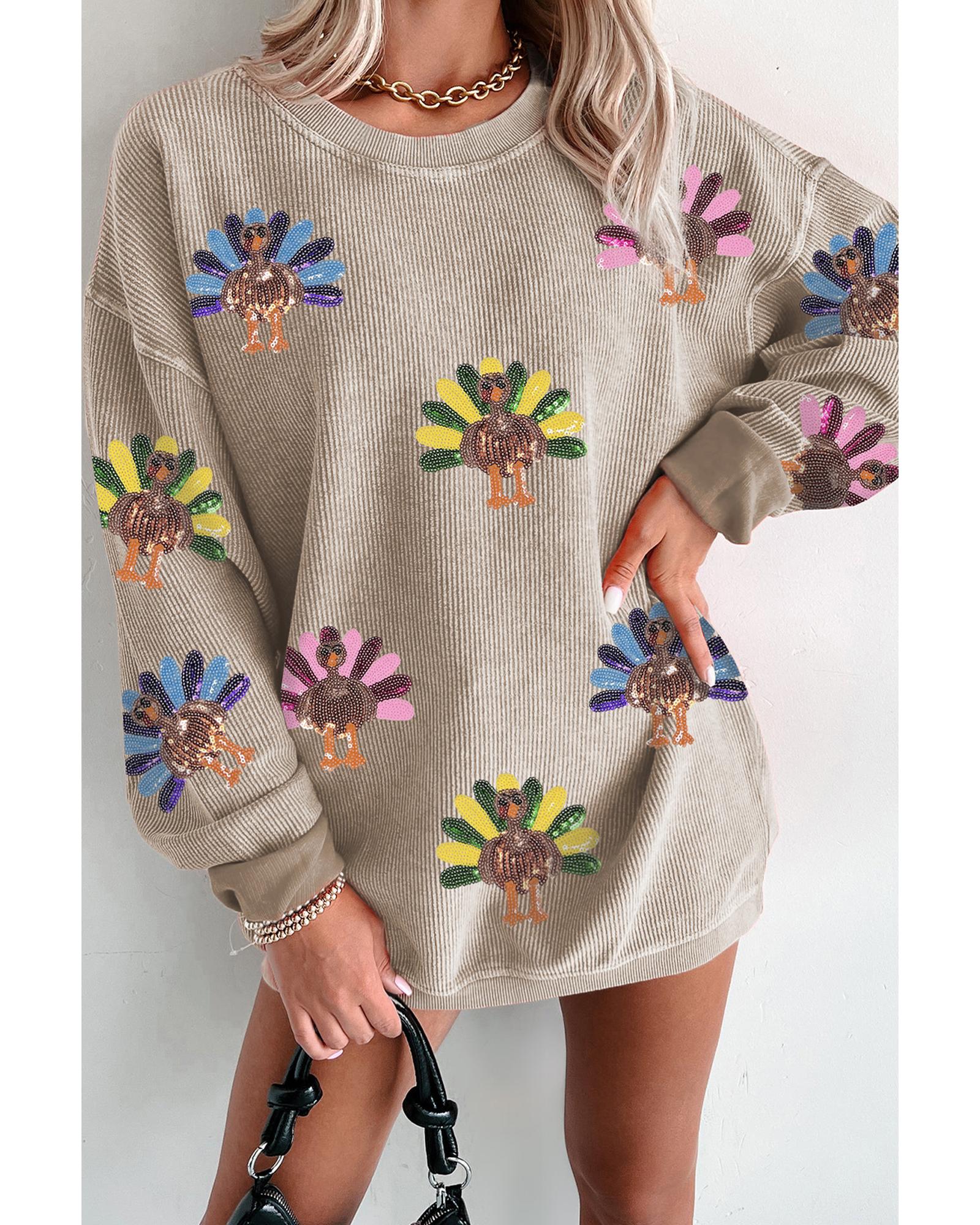 Smoke Gray Turkey Graphic Corded Baggy Sweatshirt