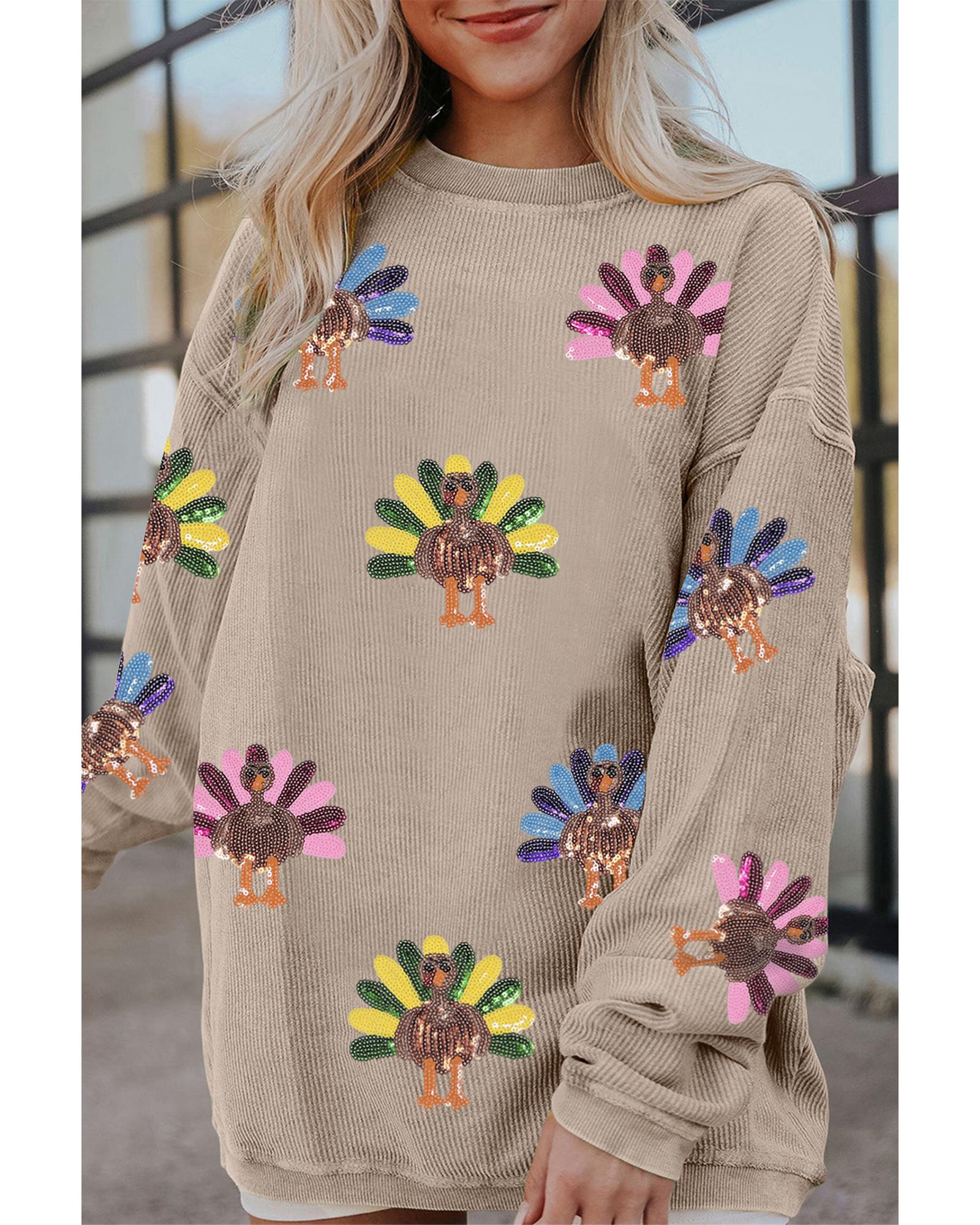 Smoke Gray Turkey Graphic Corded Baggy Sweatshirt - Image 2