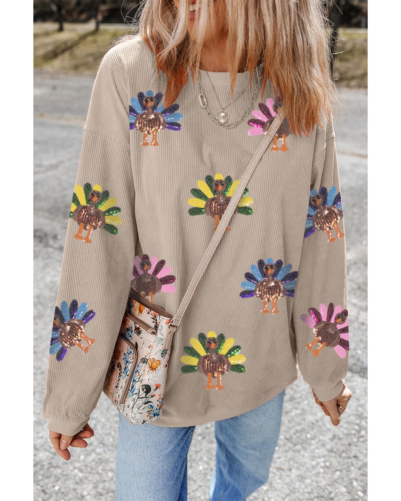 Smoke Gray Turkey Graphic Corded Baggy Sweatshirt - Image 3