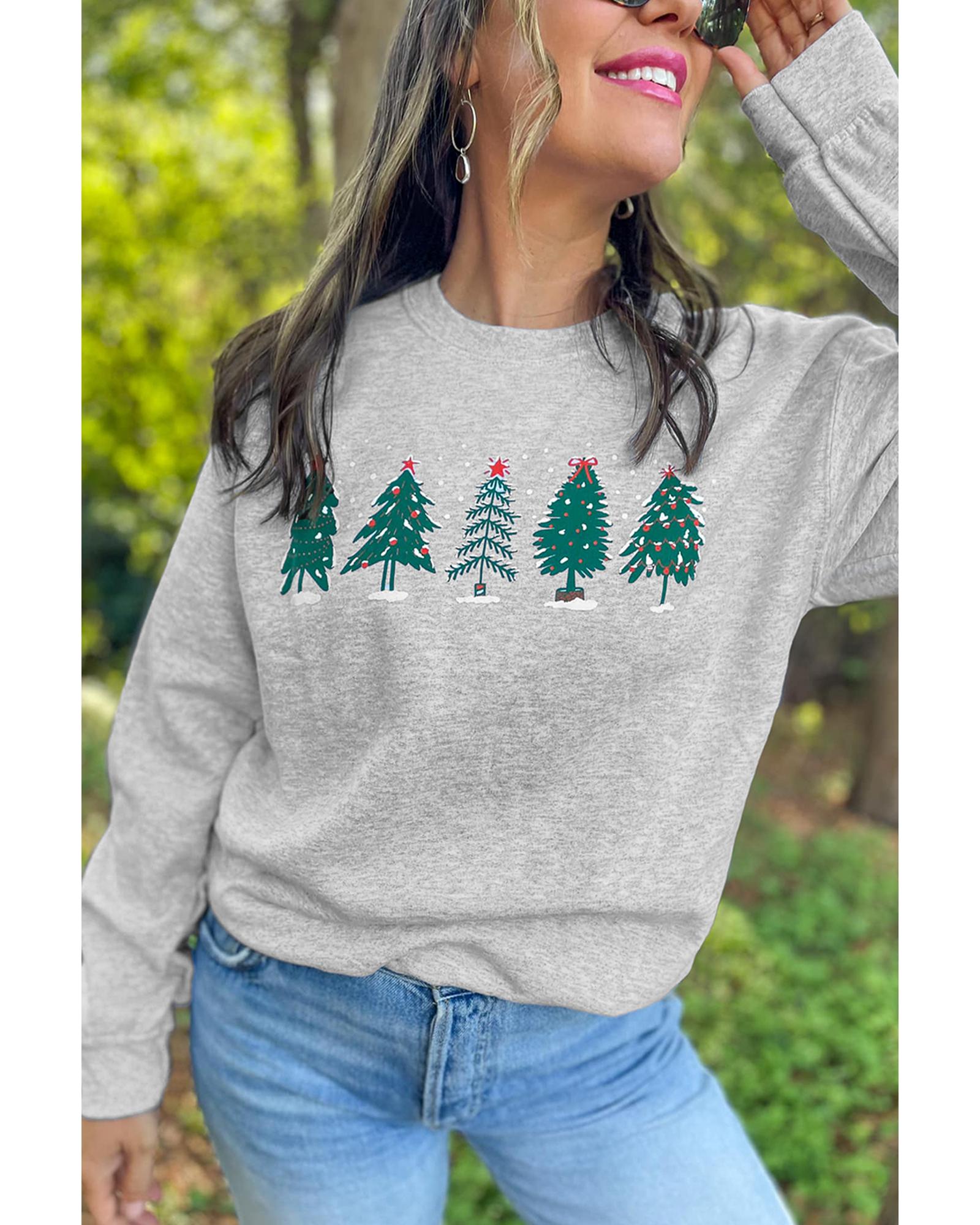 Gray 2-side Printed Christmas Tree Letter Graphic Sweatshirt - Image 2