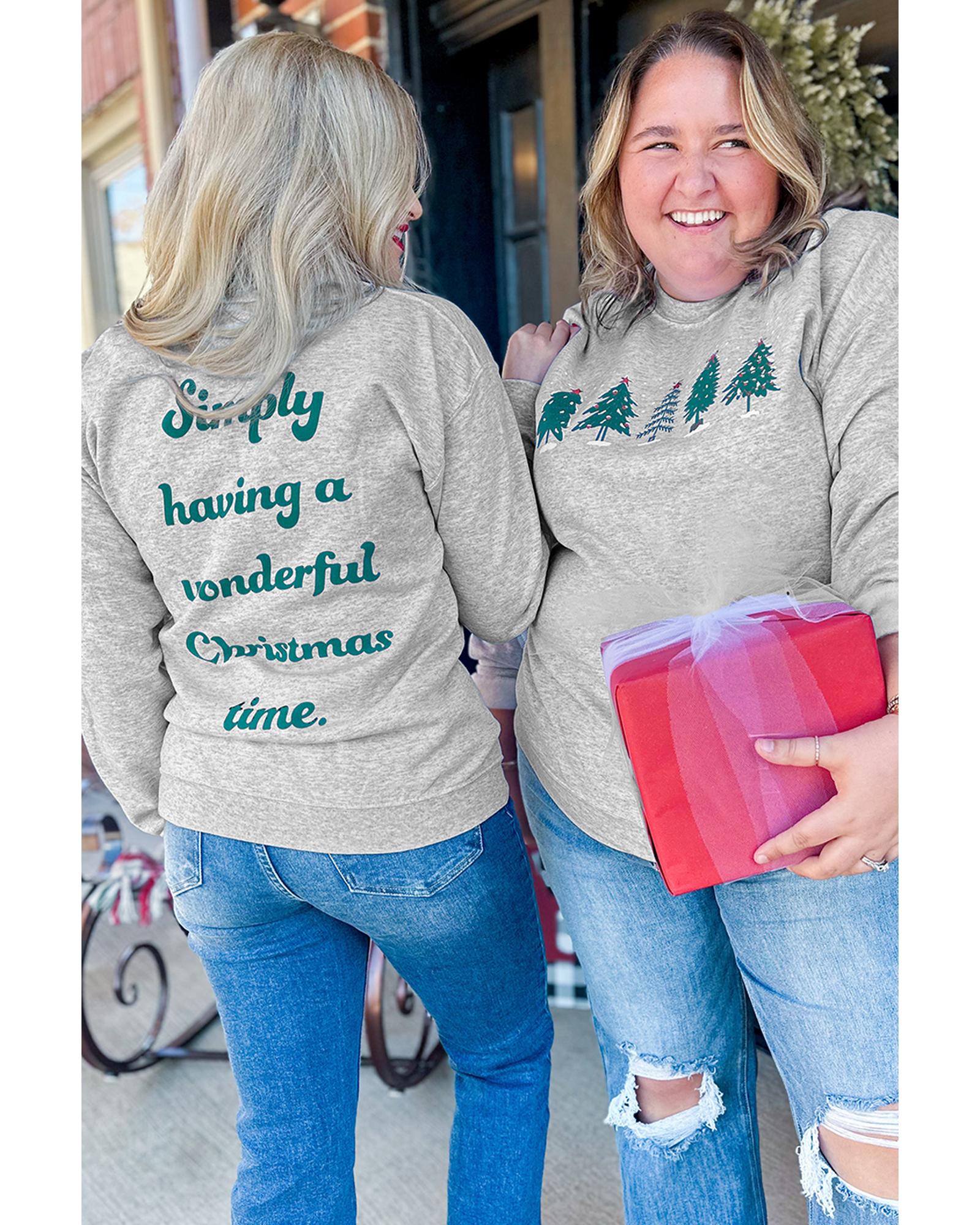 Gray 2-side Printed Christmas Tree Letter Graphic Sweatshirt - Image 3